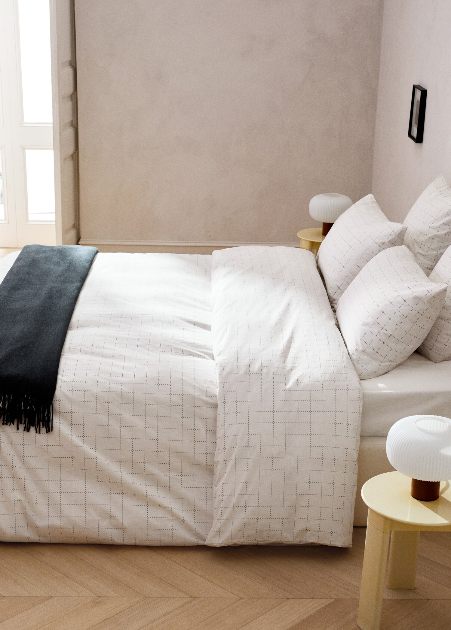 Funda nórdica algodón percal cuadros pespunteados Cama 90 cm - Plano general