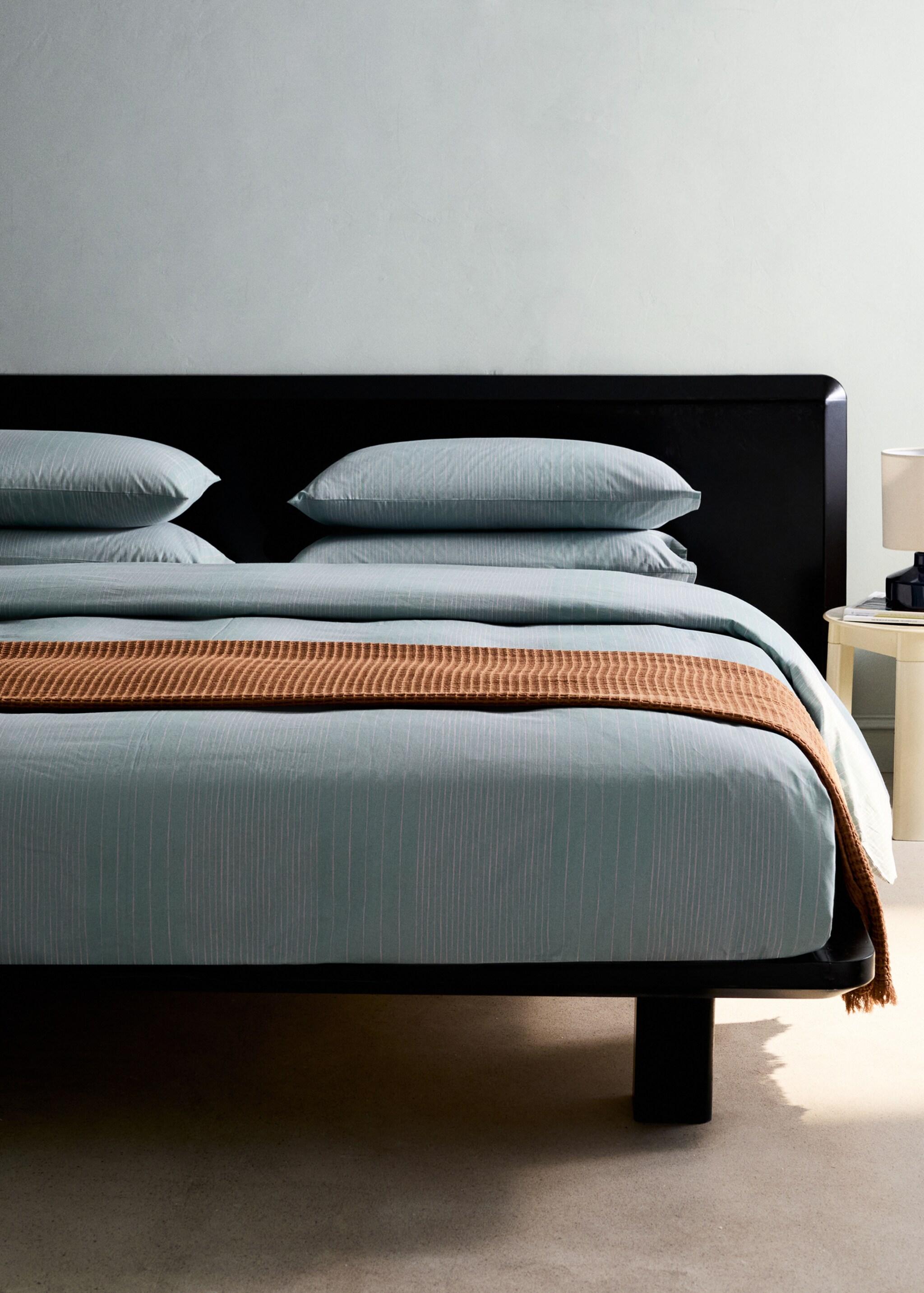 Percale cotton striped watercolour duvet cover Superking bed - General plane, Aqua Green. Ref: 27003736-00.