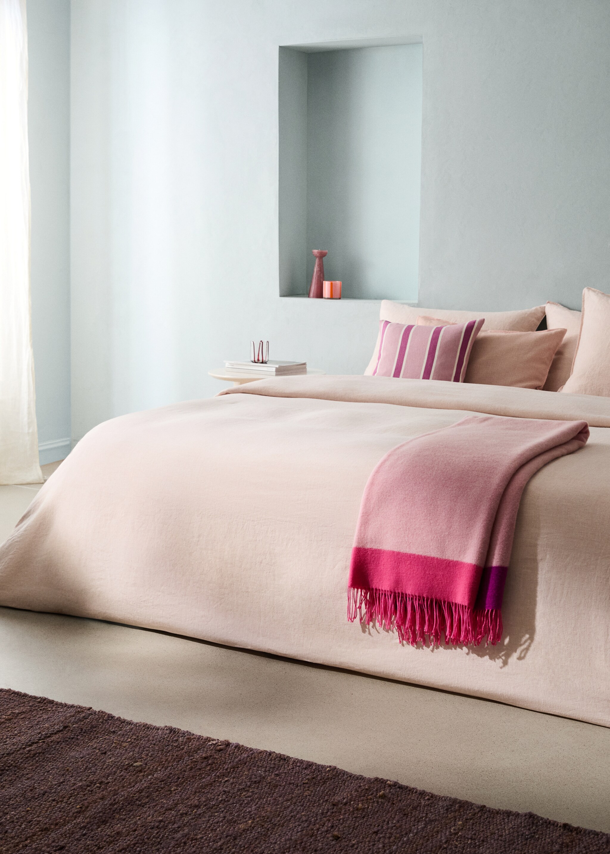Melange 100% linen duvet cover for 180/200 cm bed - General plane, Pale Pink. Ref: 27003748-00.