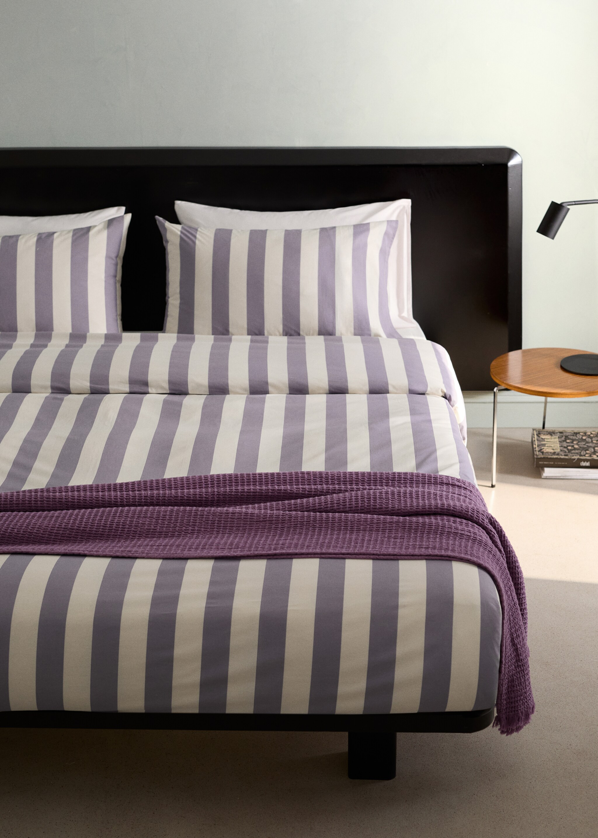 Percale cotton duvet cover 200 thread count wide stripe print Bed 90 cm - General plane, Lilac. Ref: 27003749-00.