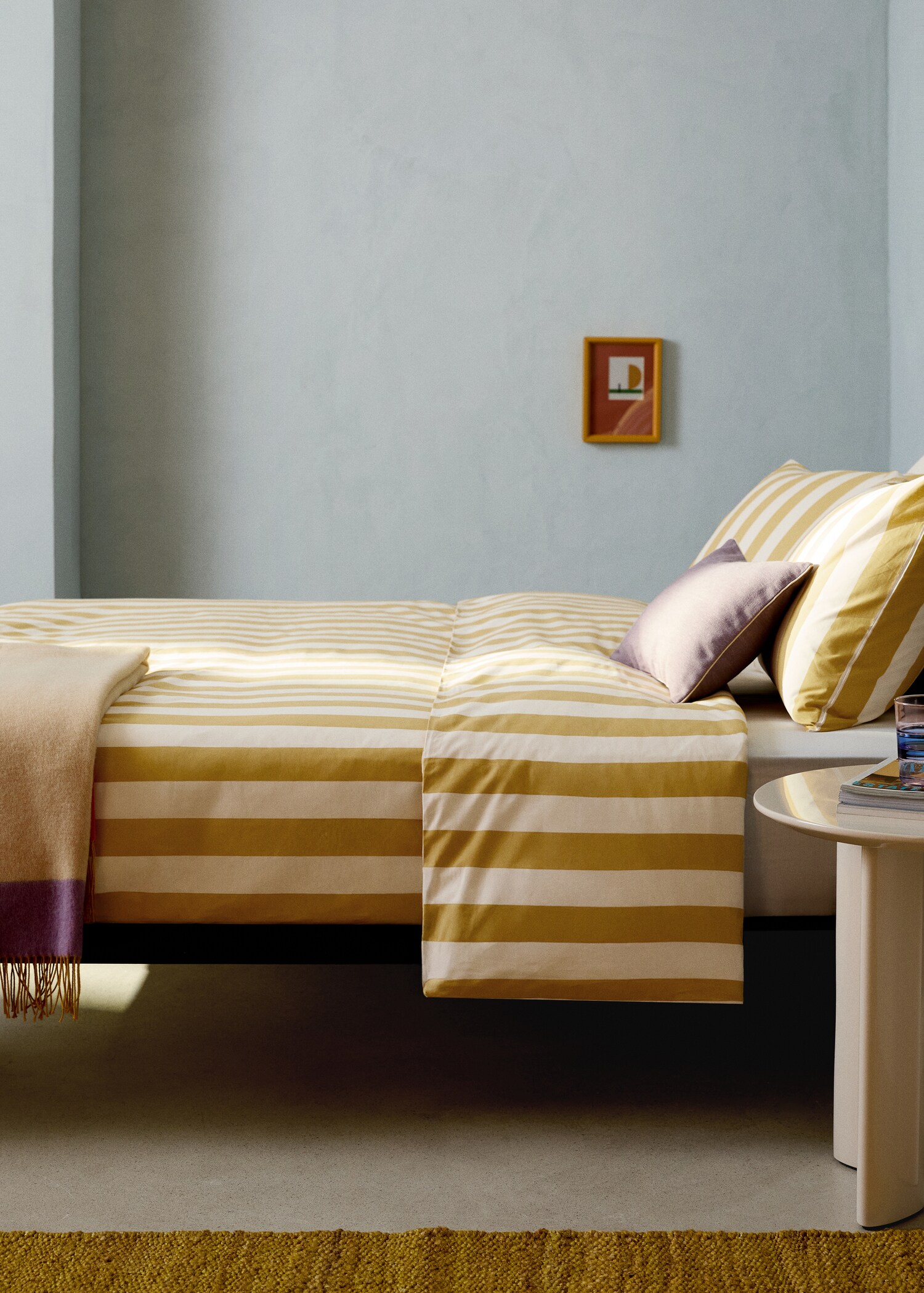 200-thread count percale cotton wide-striped kodak-print duvet cover for 150/160 cm bed - General plane