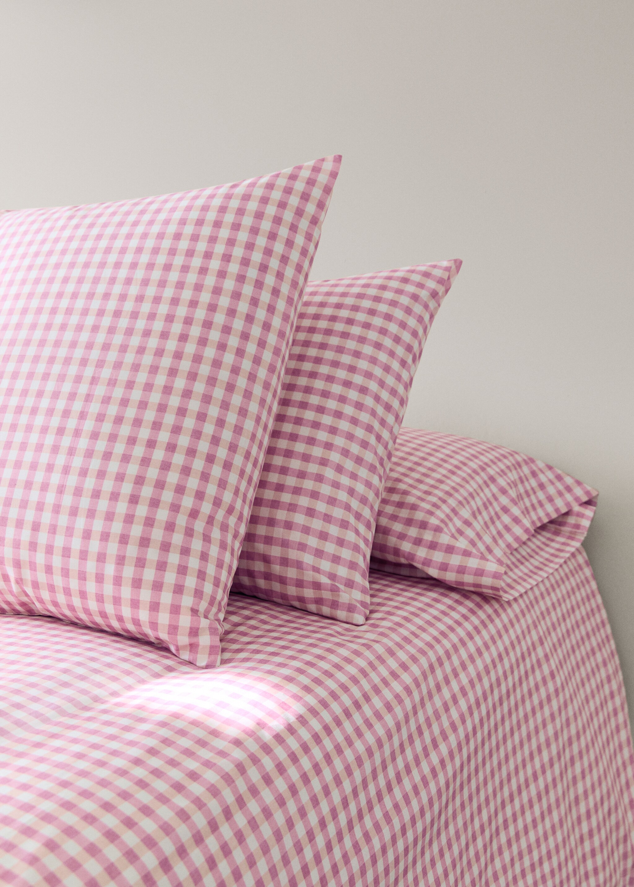 Cot bed pillowcase in Vichy check cotton - General plane, Pink. Ref: 27004074-00.