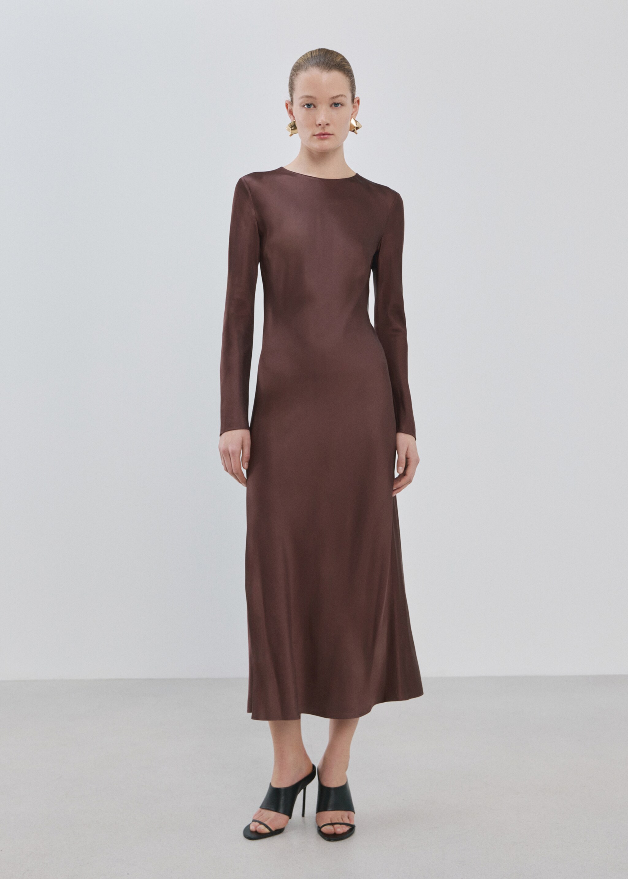 Long flared dress - General plane, Brown. Ref: 27004098-00.
