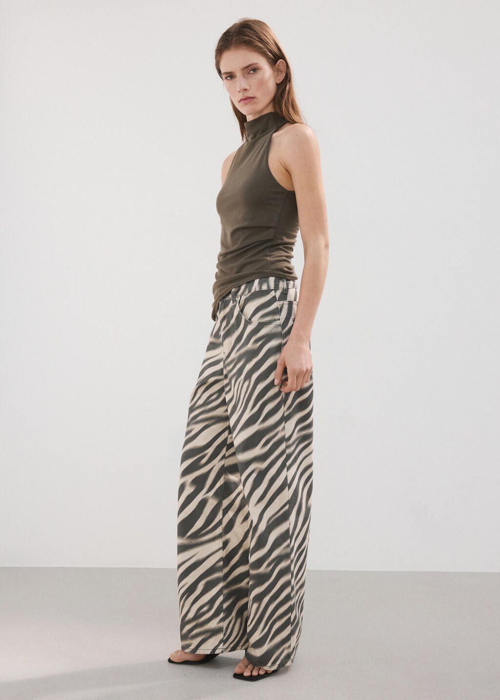 Zebra-print straight-fit jeans