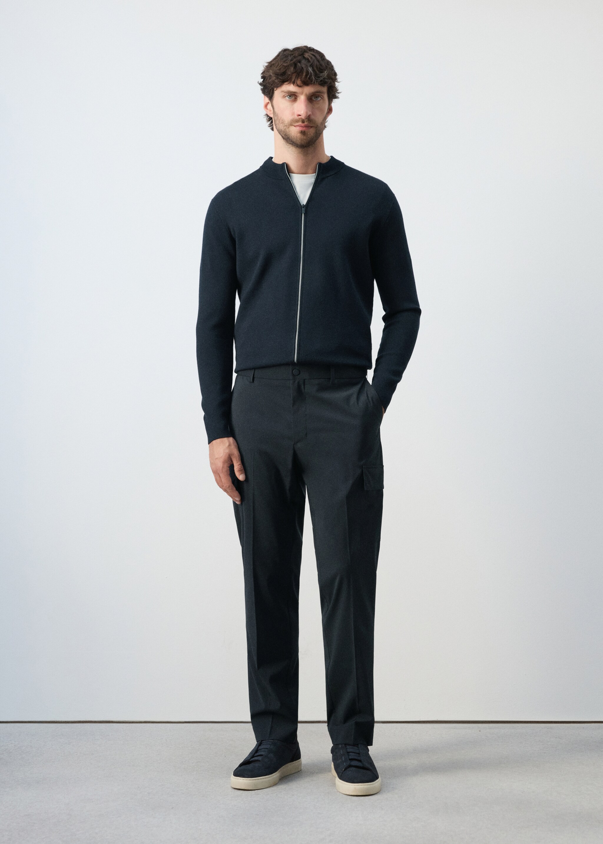 Slim fit comfort stretch cargo trousers - General plane, Navy. Ref: 27004416-00.