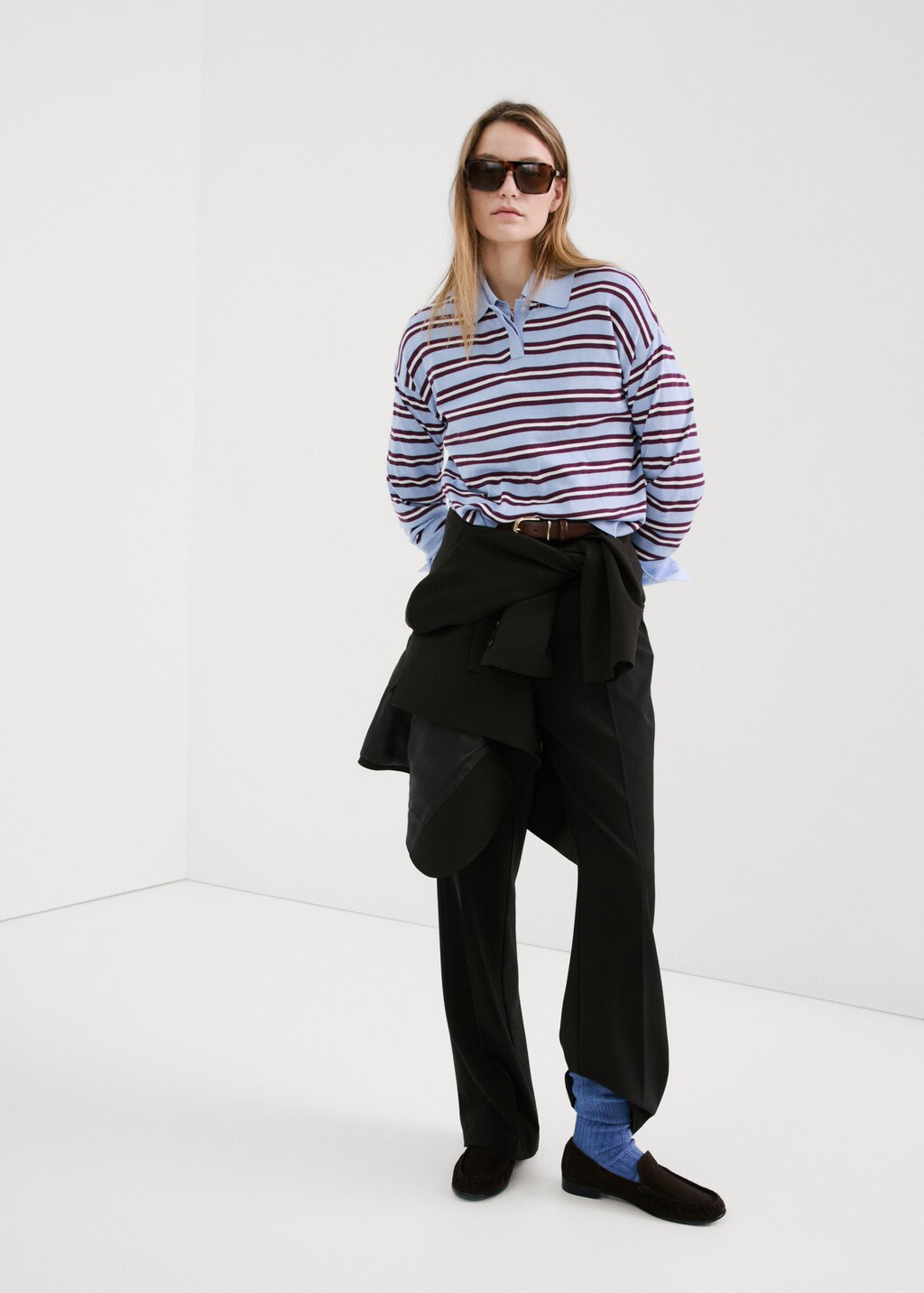 Striped polo-neck sweater