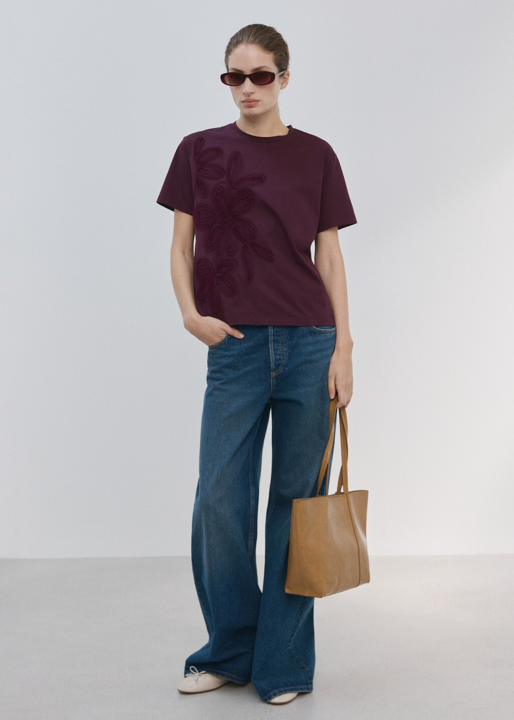 Floral-embroidered cotton t-shirt