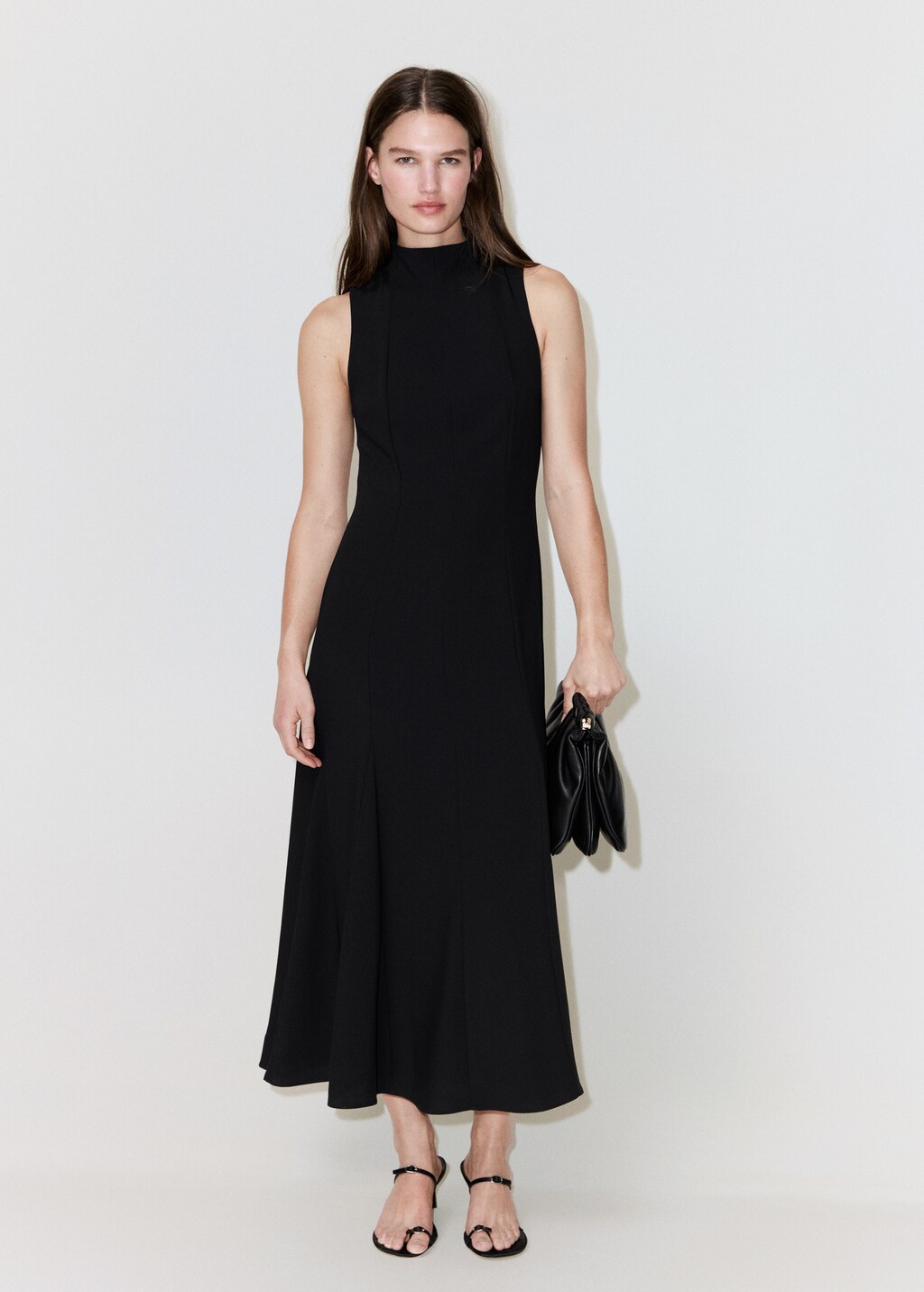 High-neck godet dress