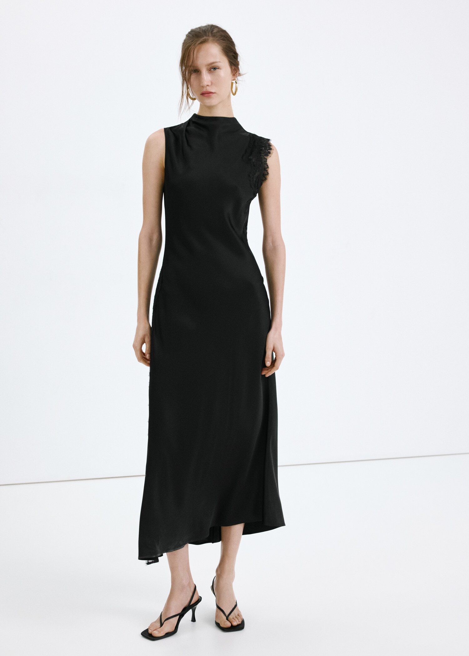 Satin long dress with lace details - General plane