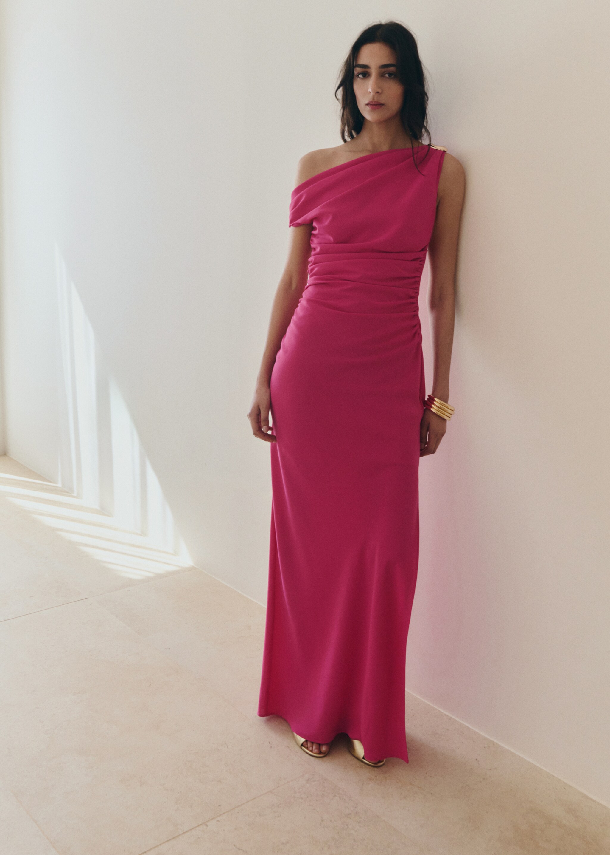 Asymmetric draped gown - General plane, Fuchsia. Ref: 27005849-00.