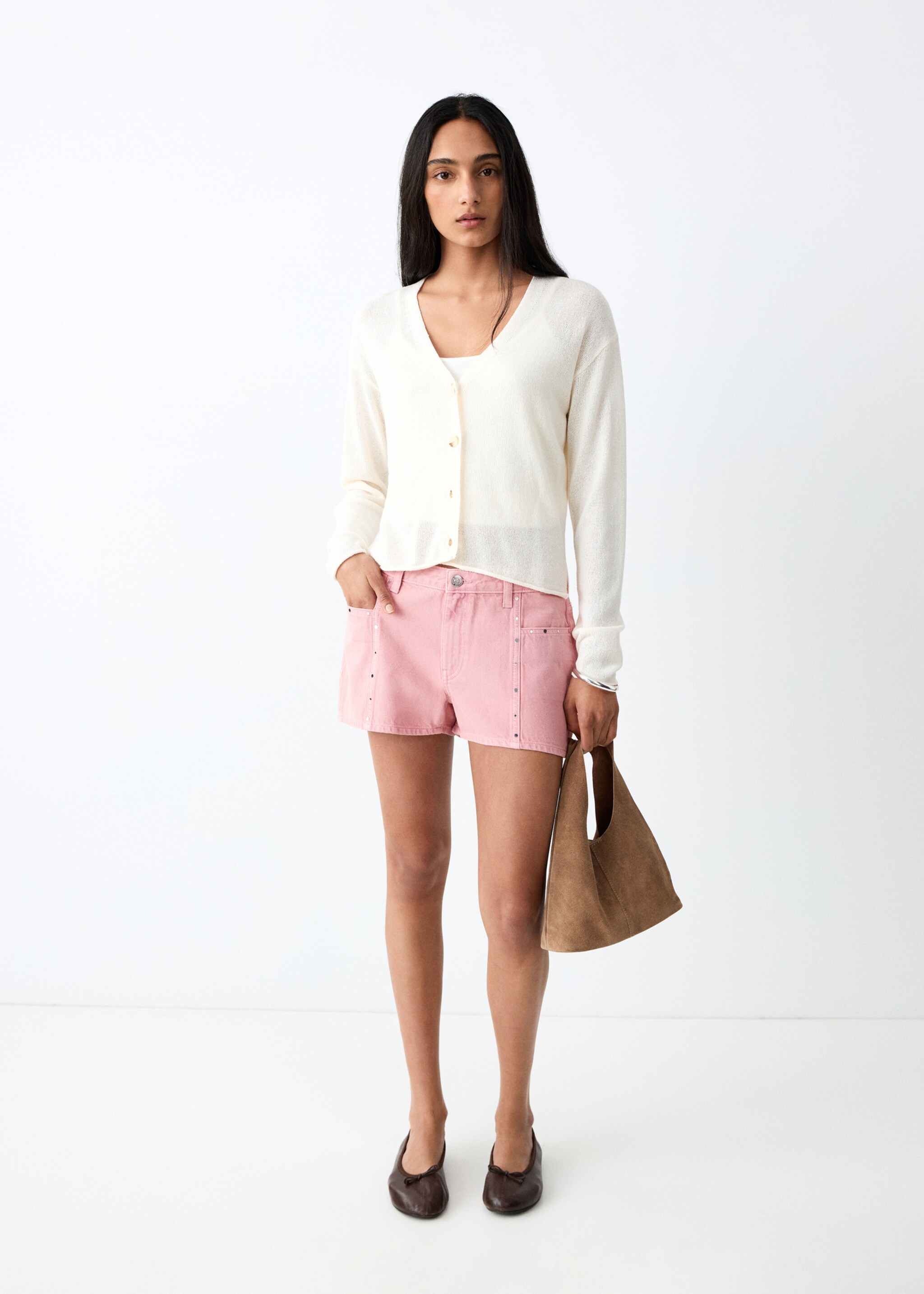 Studded denim shorts - General plane, Pink. Ref: 27005945-00.