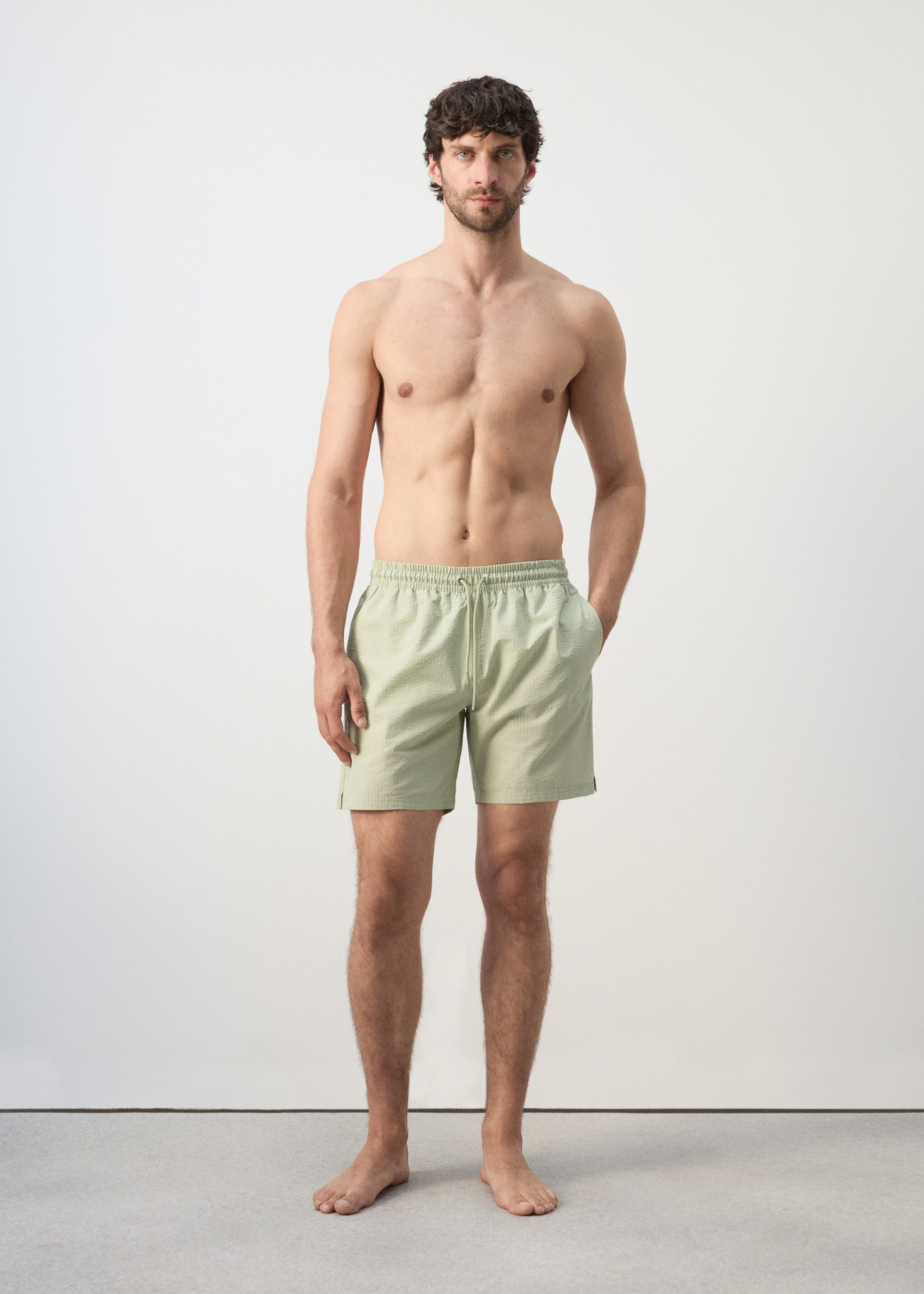 Seersucker swimming trunks - General plane, Pastel Green. Ref: 27006008-00.
