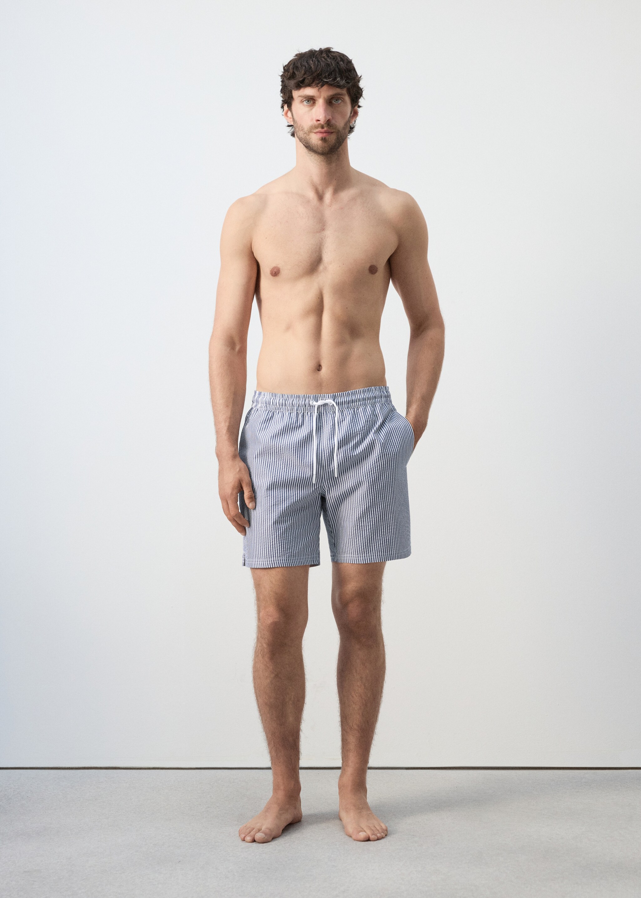 시어서커 수영 트렁크 - 일반 평면도, 다크 네이비. Ref: 27006008-00.