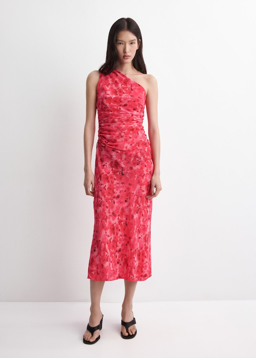 Asymmetrical floral-print dress