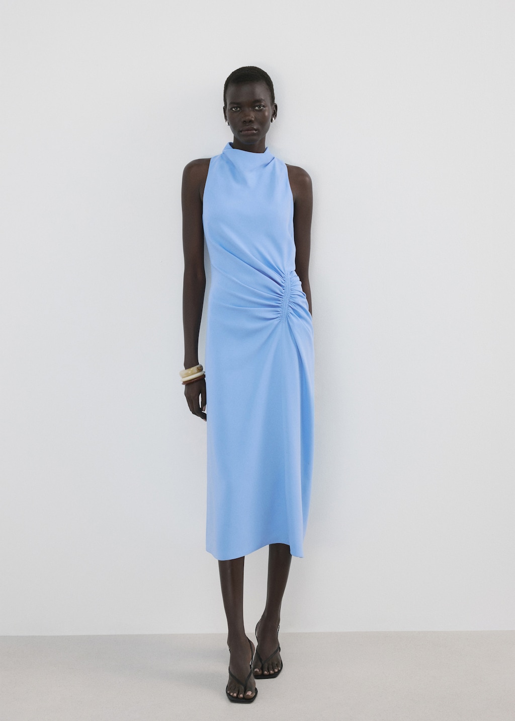 Draped-neck dress with side ruching