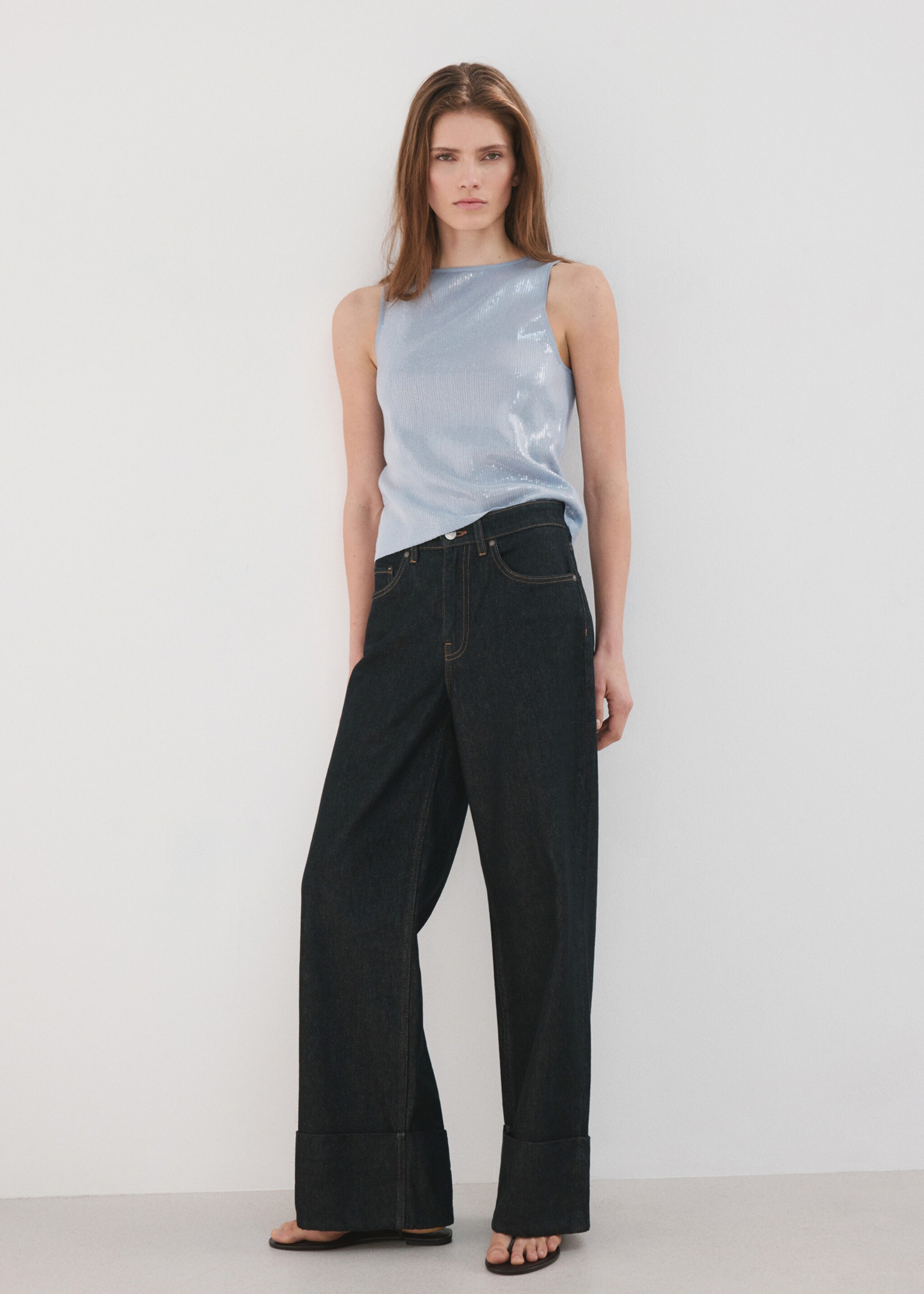 Sequins knit top - General plane, Sky Blue. Ref: 27007145-00.