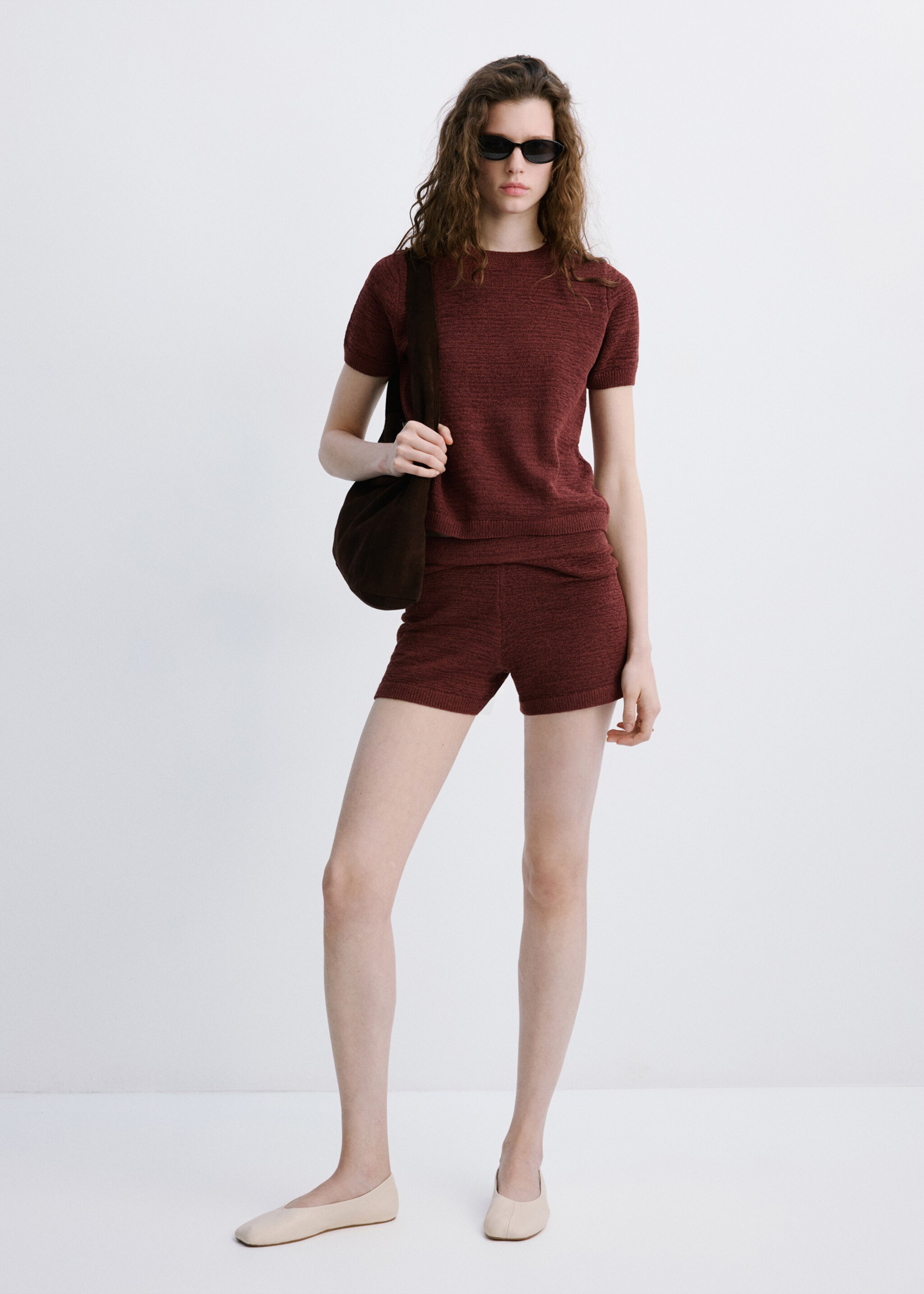 Short-sleeved knitted sweater - General plane, Burnt Orange. Ref: 27007152-00.