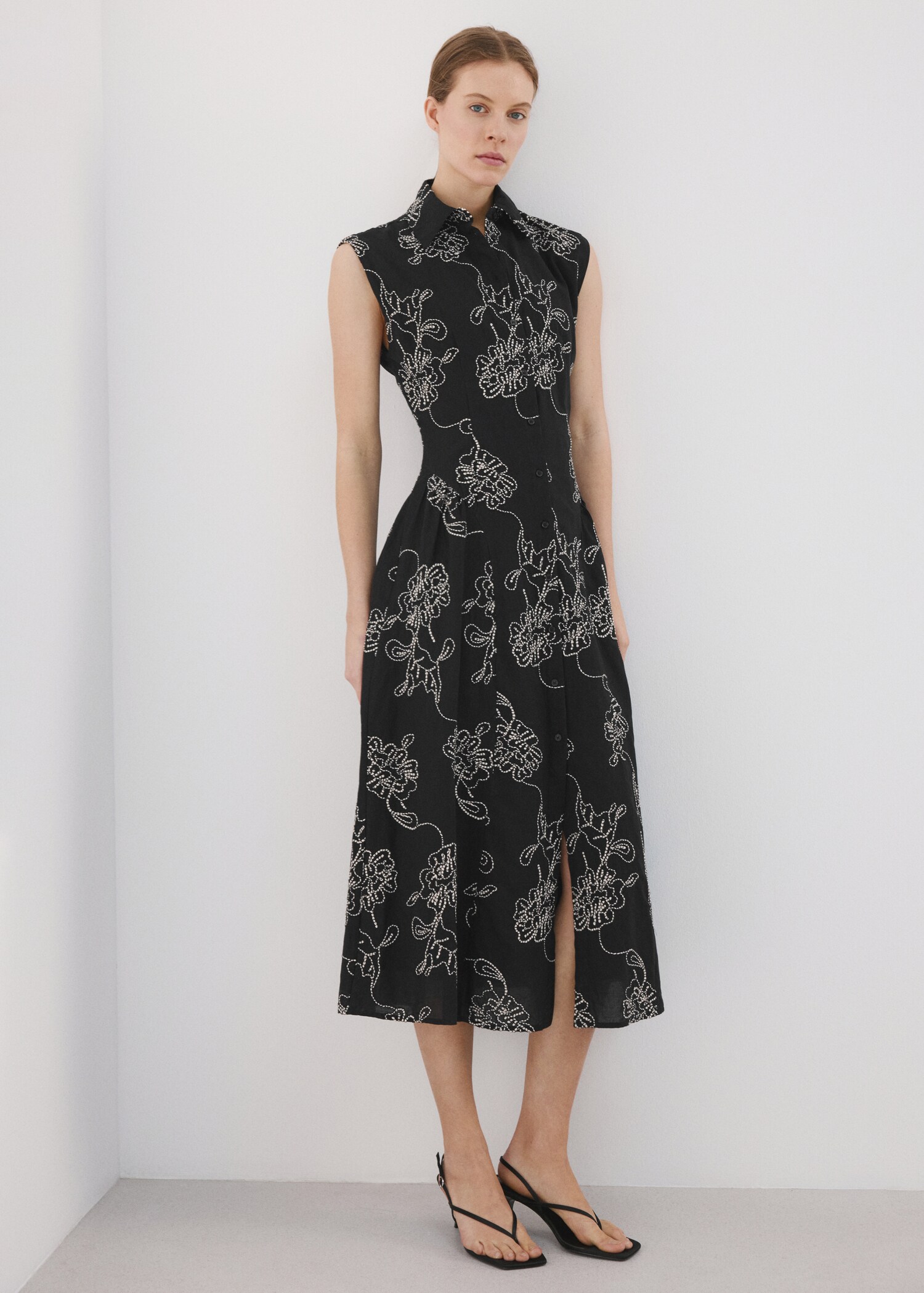 Embroidered floral shirt dress - General plane