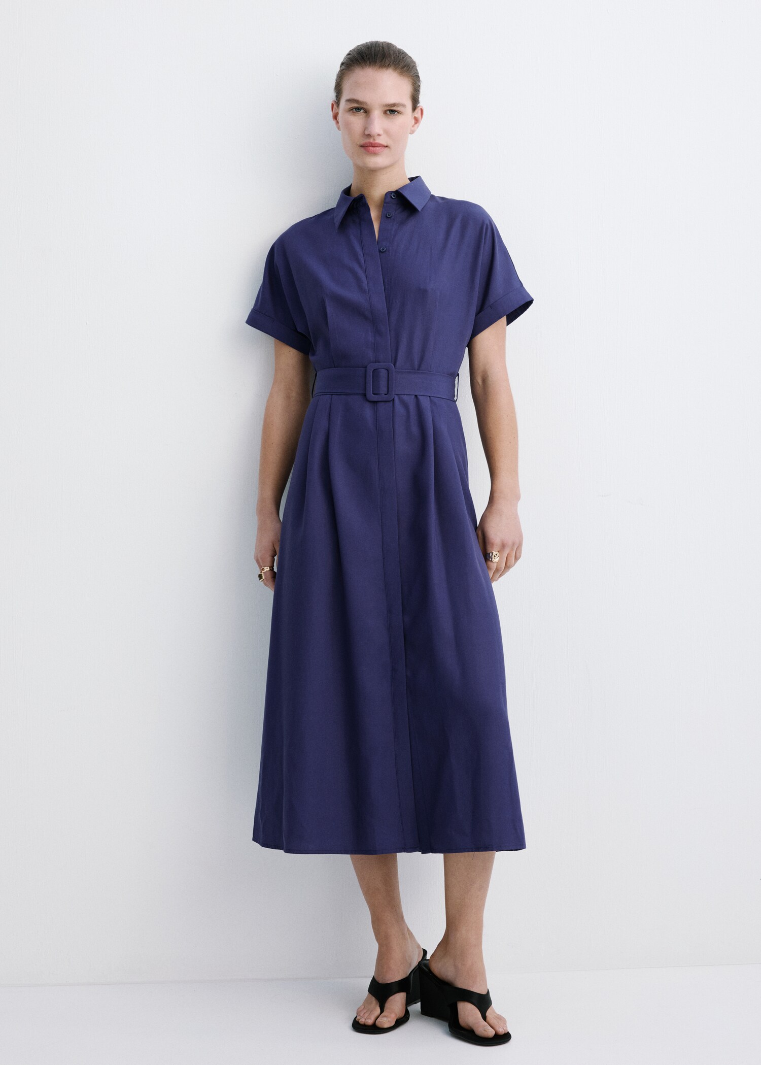 Lyocell belted shirt dress - General plane
