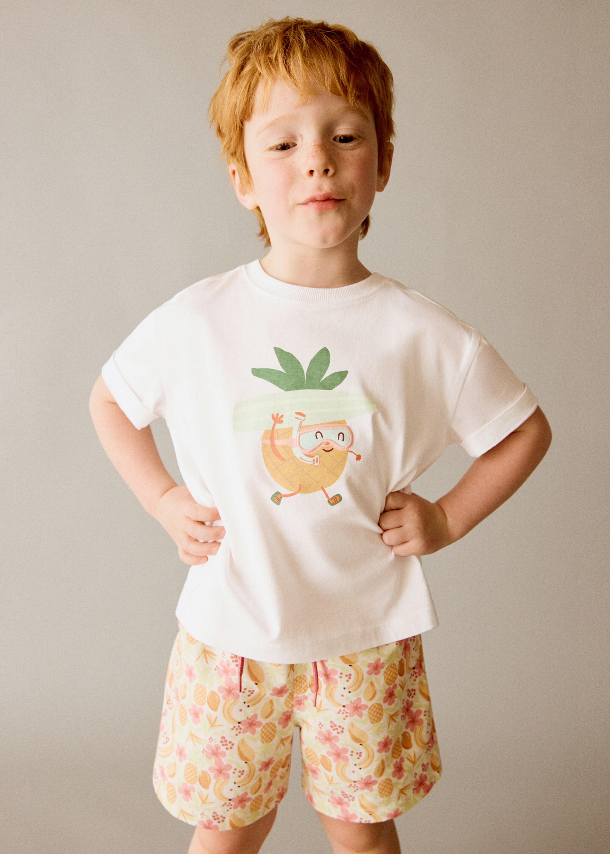 Pineapple printed cotton T-shirt - General plane, White. Ref: 27007917-00.