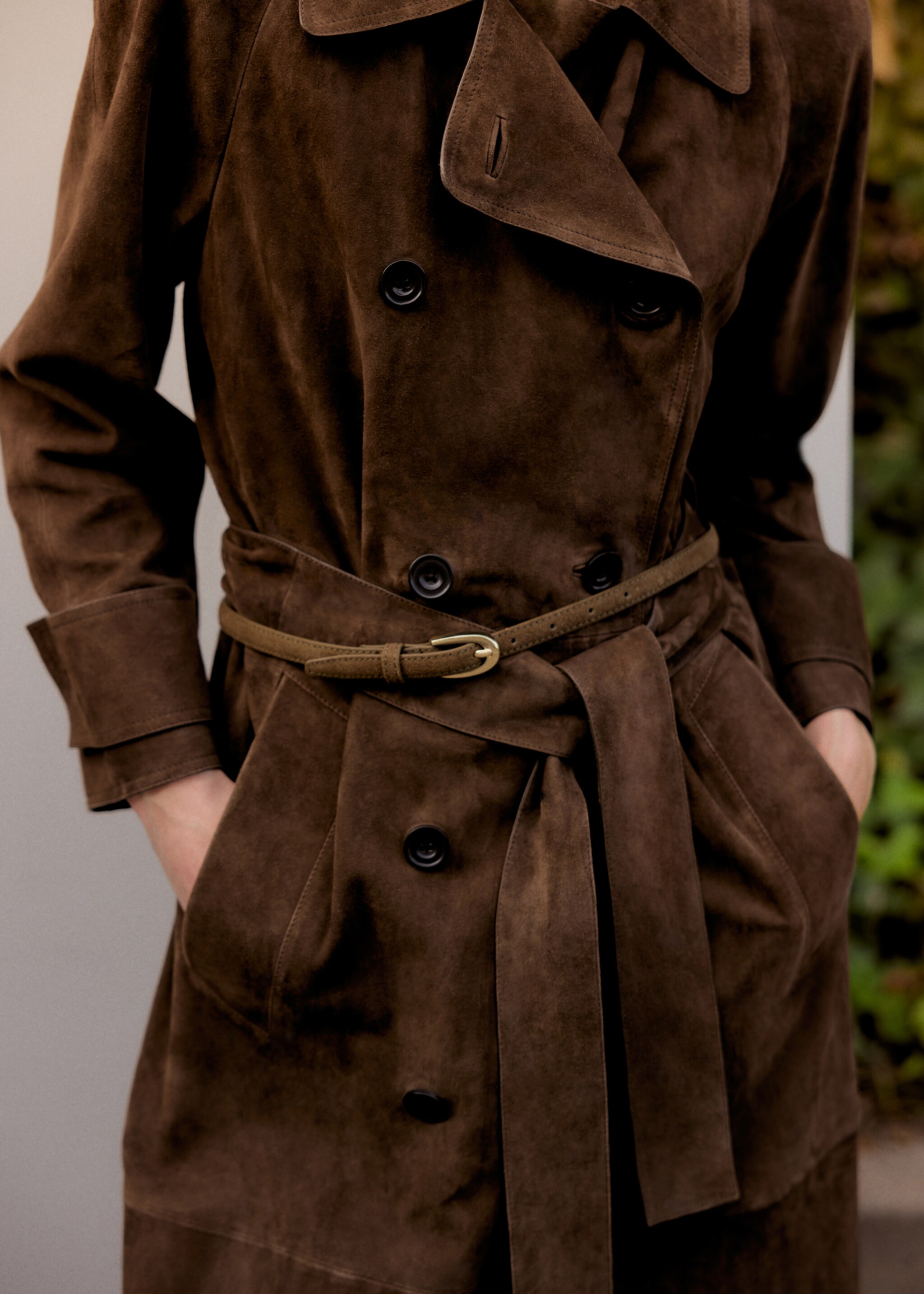 Thin suede leather belt - General plane, Khaki. Ref: 27011212-00.