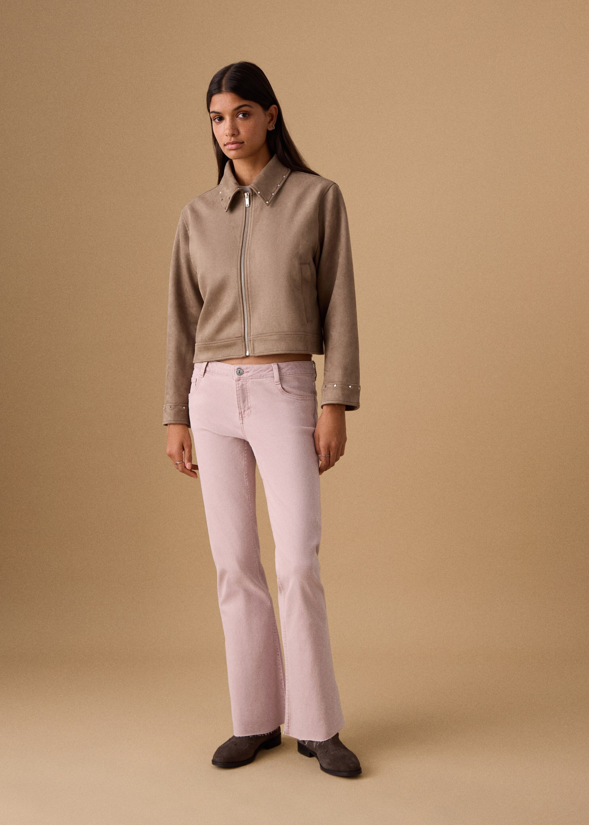 Kratší džíny flare - Celkový náhled, Bleděrůžová. Ref: 27011226-00.