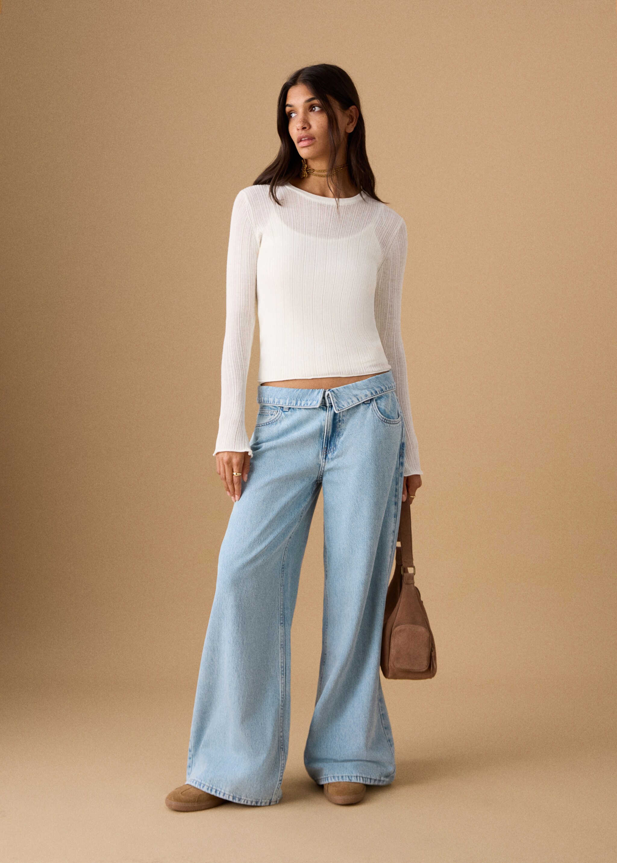 Low-waist jeans with turn-ups - General plane, Light Blue. Ref: 27011249-00.