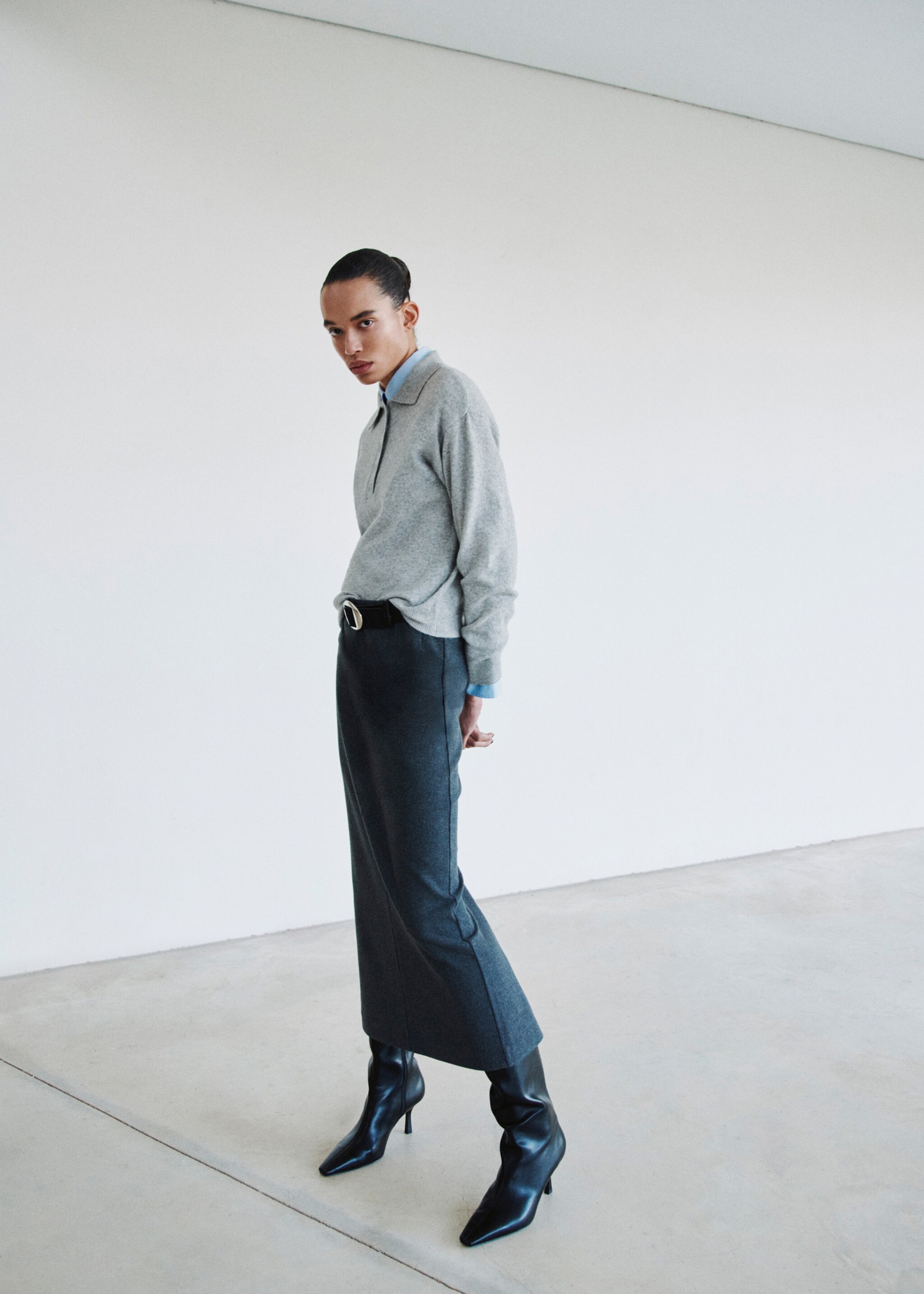 Long-sleeved polo-neck sweater - General plane, Light Heather Grey. Ref: 27011282-00.