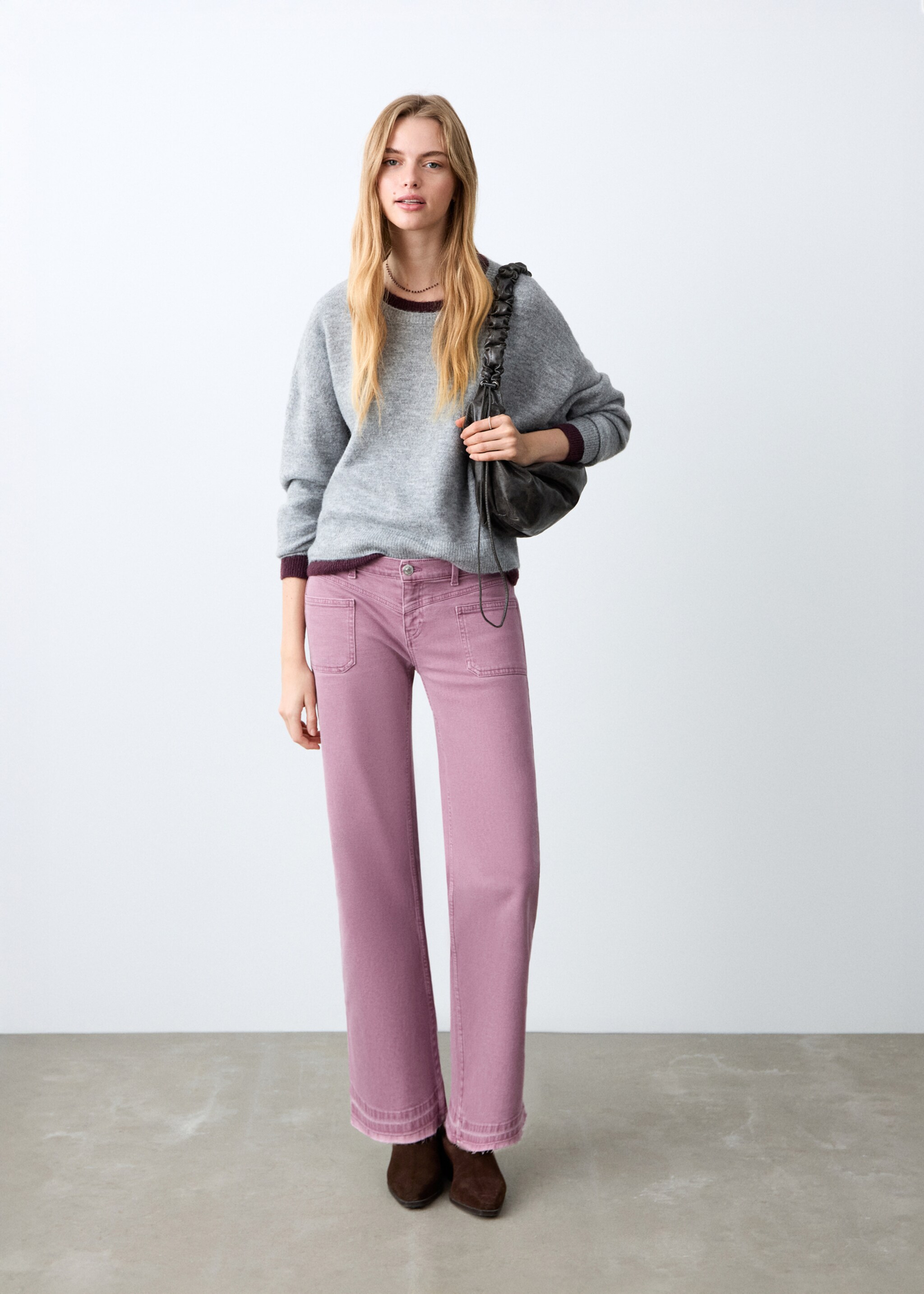Frayed hem straight jeans - General plane, Pale Pink. Ref: 27011298-00.
