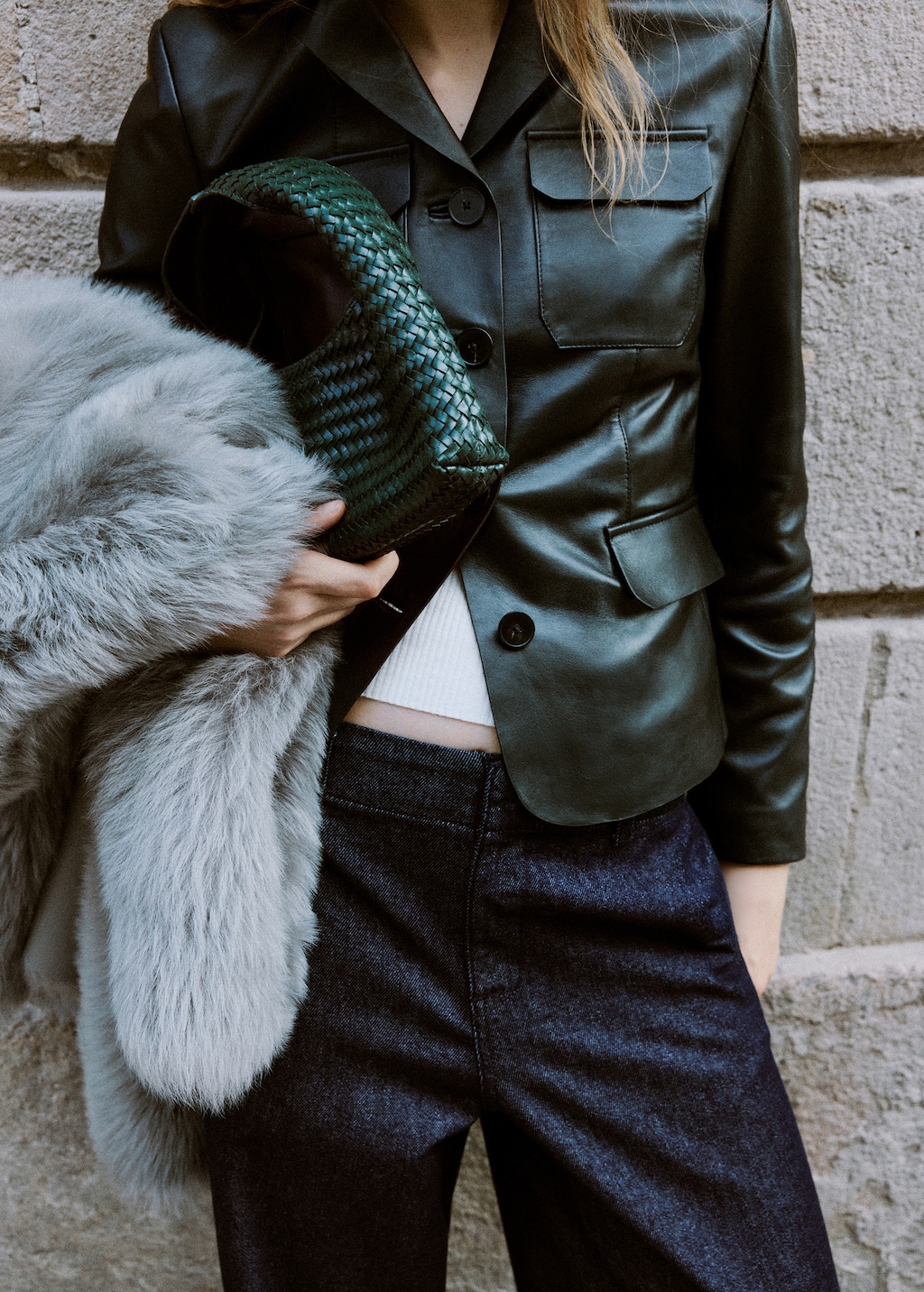 Mini braided leather bag