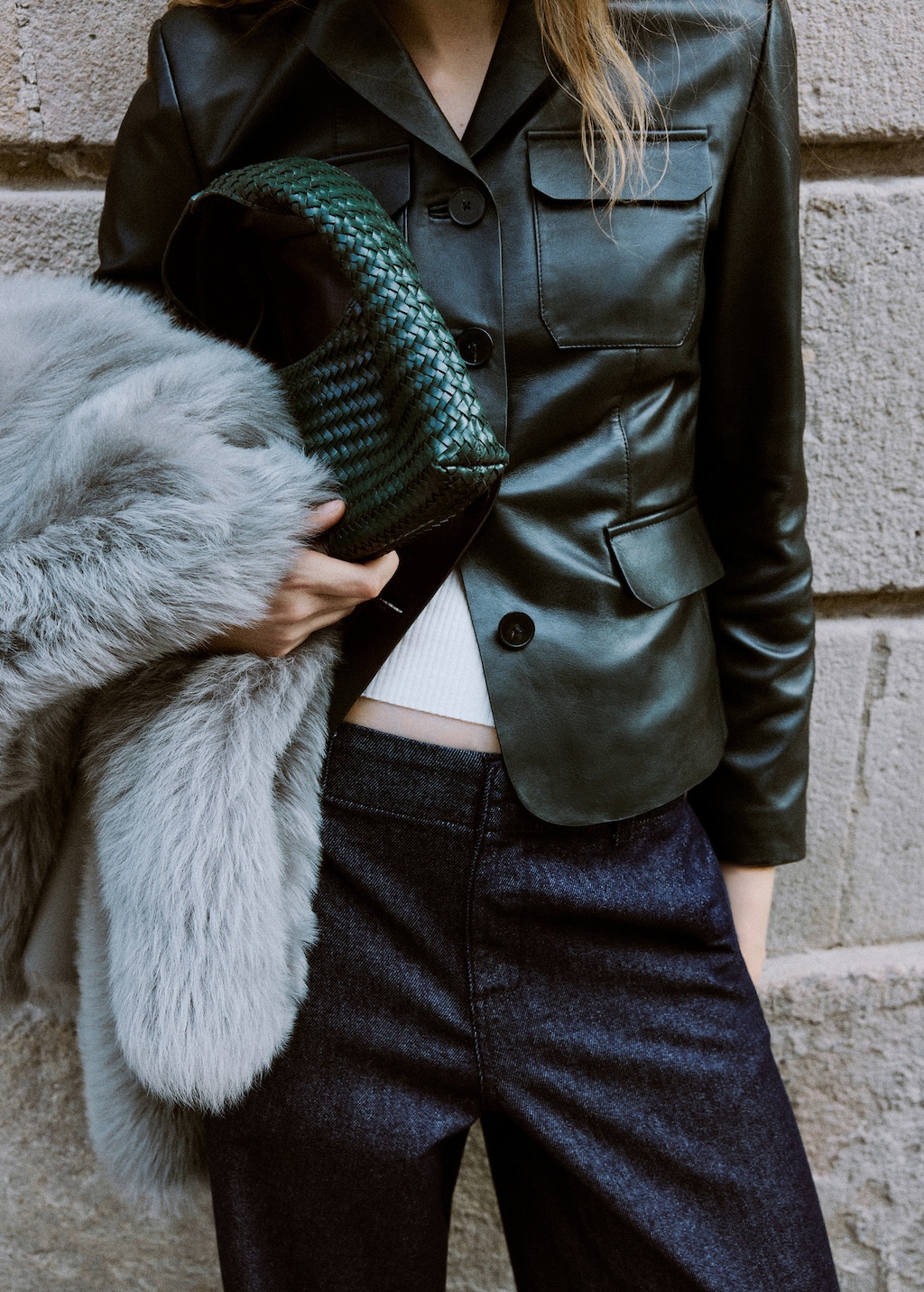 Mini braided leather bag