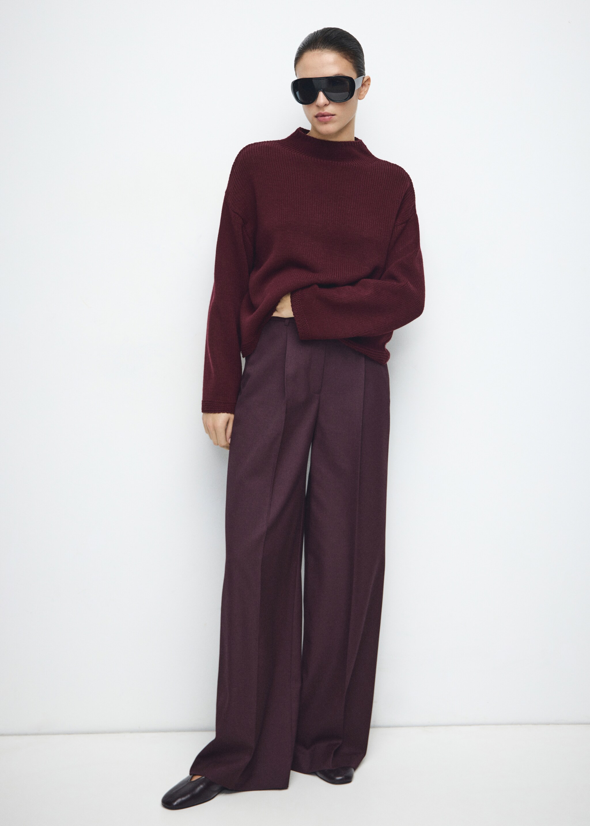 Knitted sweater with perkins neck - General plane, Wine. Ref: 27011316-00.