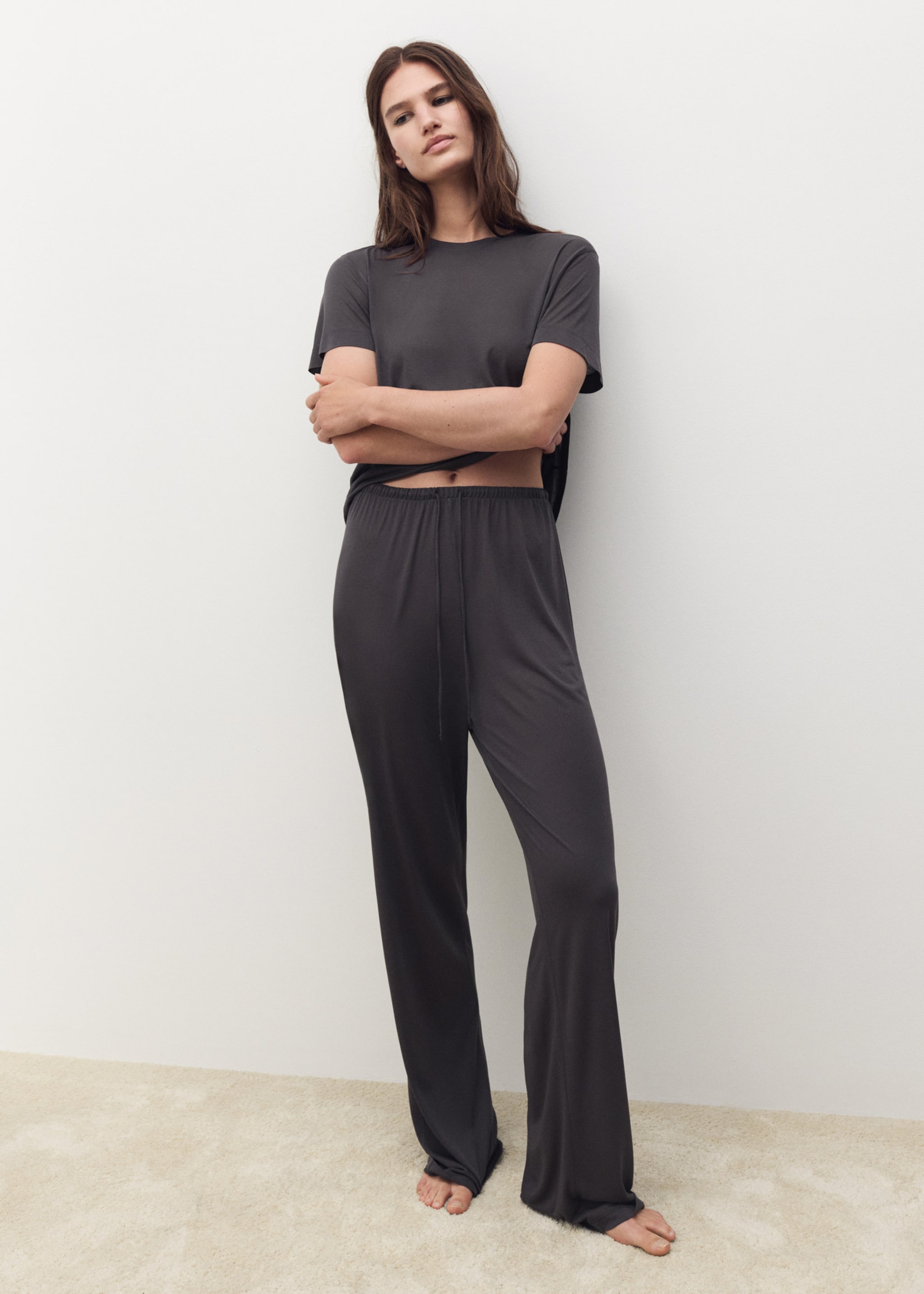 Micro-modal pyjama trousers - General plane, Charcoal. Ref: 27011320-00.