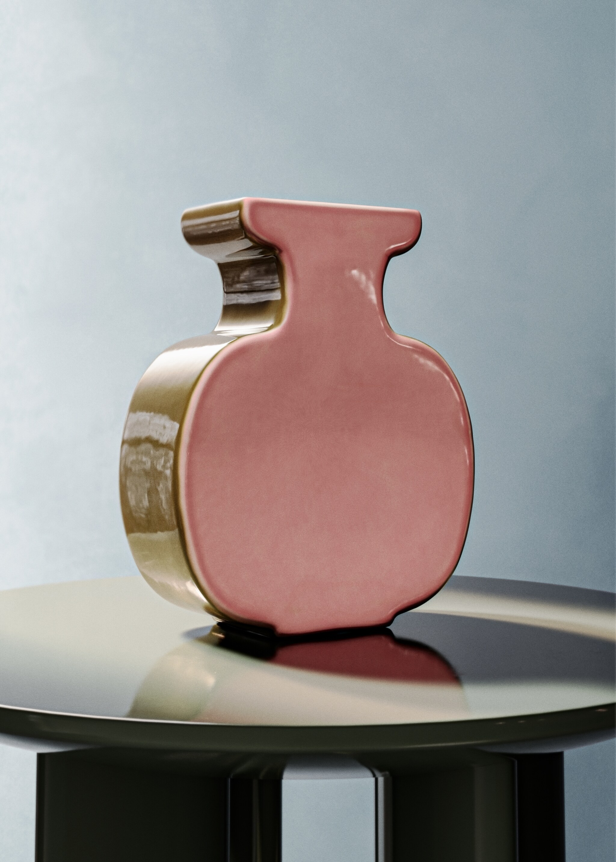 Medium two-tone earthenware vase - General plane, Pink. Ref: 27011532-00.