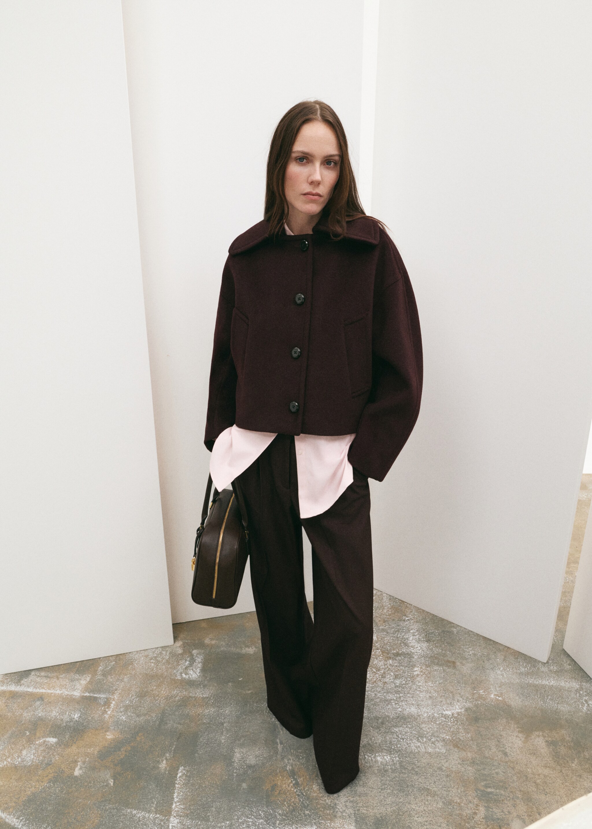 Wool jacket with a shirt collar - General plane, Maroon. Ref: 27012541-00.