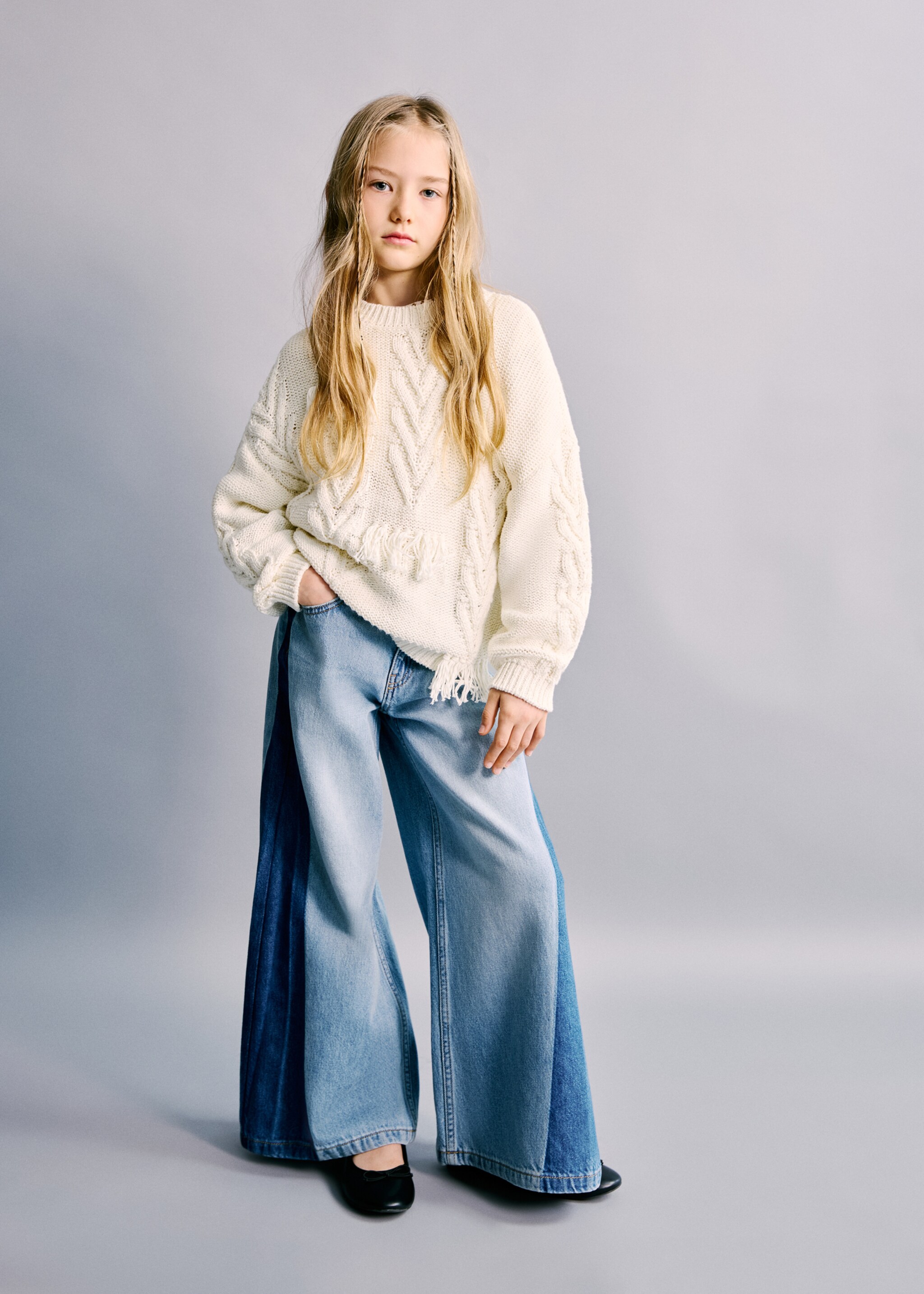 Jeans palazzo bicolor - Plano geral, Azul-médio. Ref: 27012893-00.