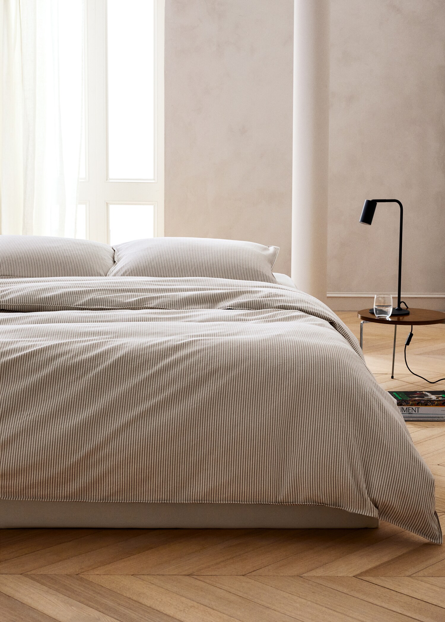 Seersucker cotton duvet cover with fine stripes for 150/160 cm bed - General plane