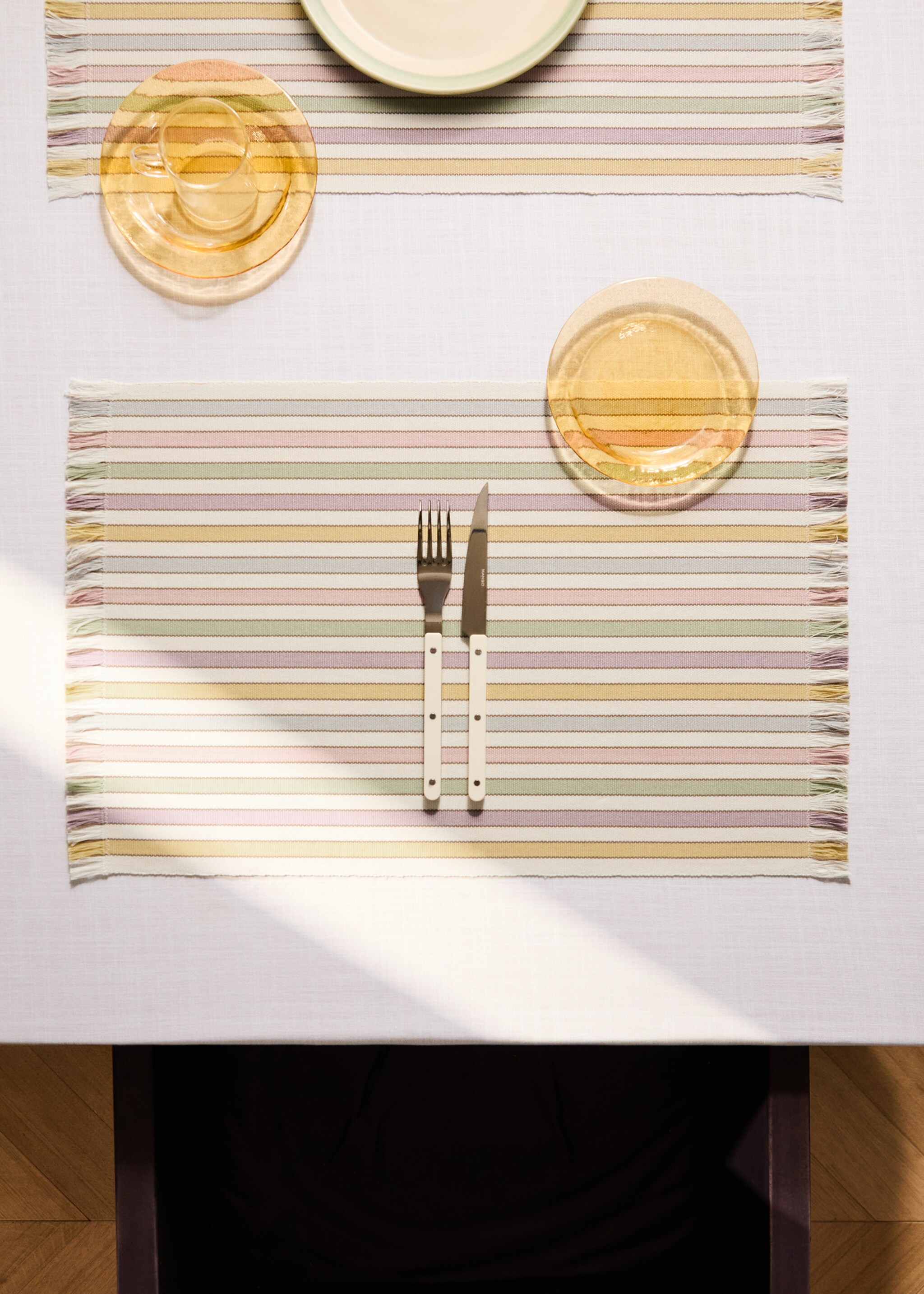 Yarn-dyed bicolour striped table mats - General plane, Yellow. Ref: 27013292-00.