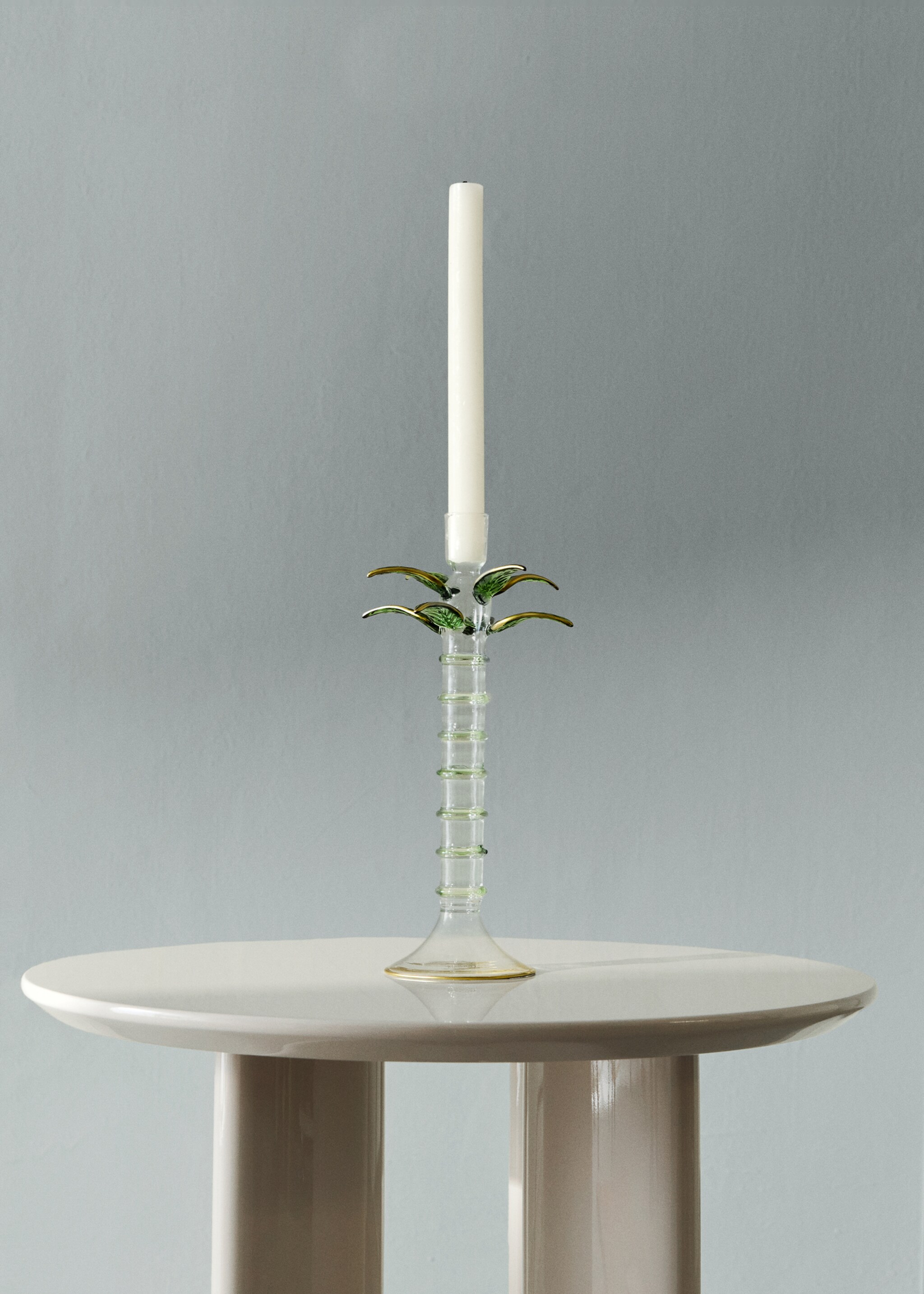 Borosilicate palm low candlestick - General plane, Green. Ref: 27013312-00.
