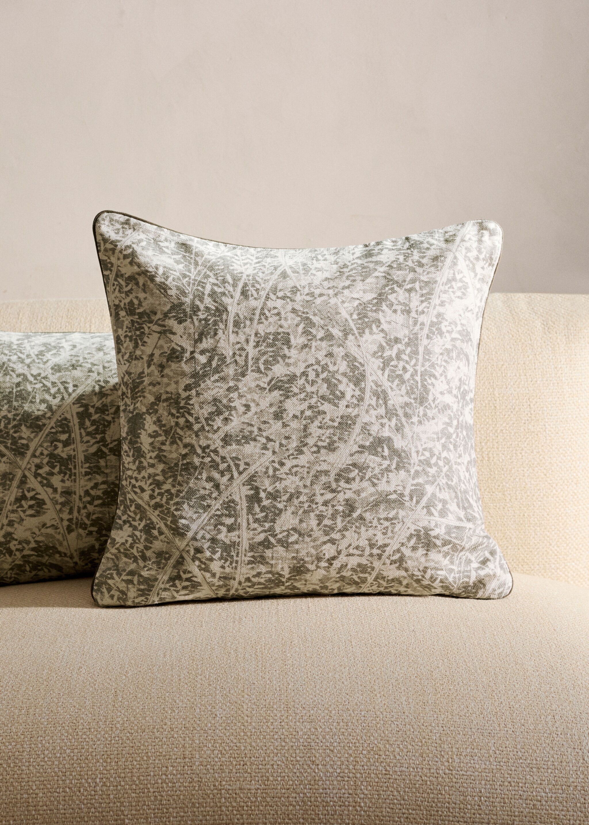 Чохол для декоративної подушки з льону з принтом, 50x50 см - Загальний план, Помірно-коричневий. Ref: 27013344-00.