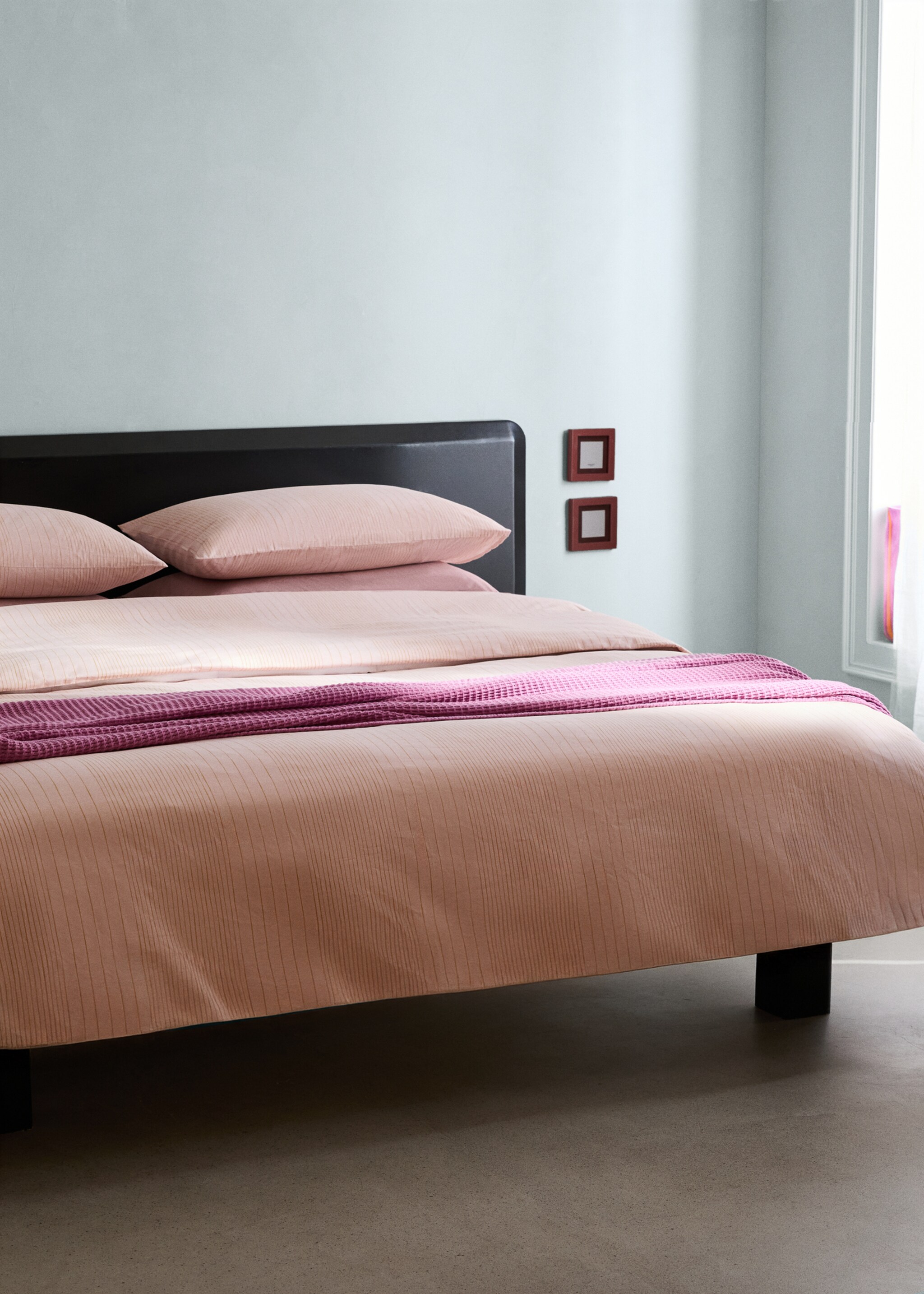 Percale cotton striped watercolour duvet cover King bed - General plane, Pink. Ref: 27013735-00.