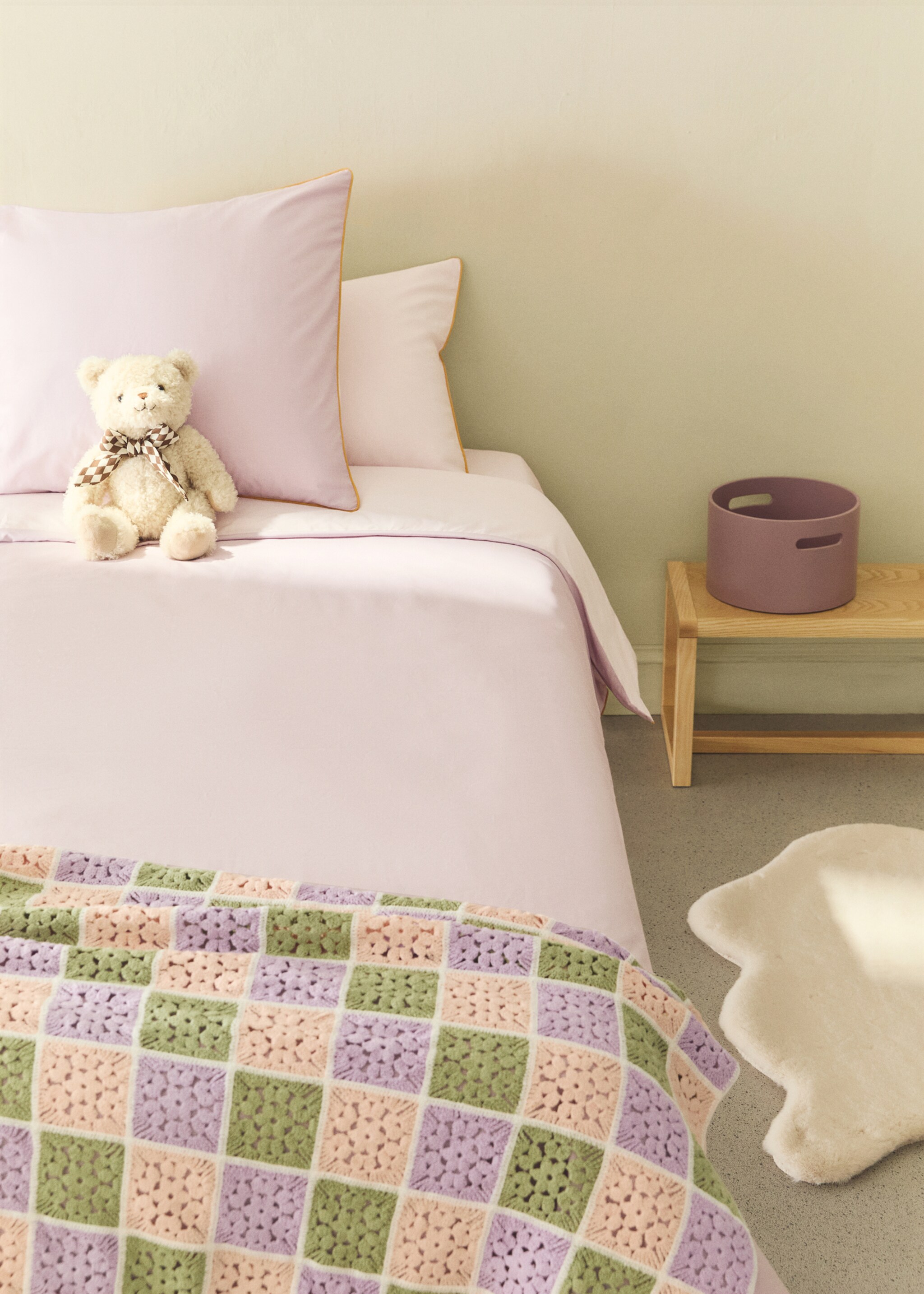 Children's reversible cotton percale duvet cover with contrast piping for a 90 cm bed - General plane, Light/Pastel Purple. Ref: 27014070-00.