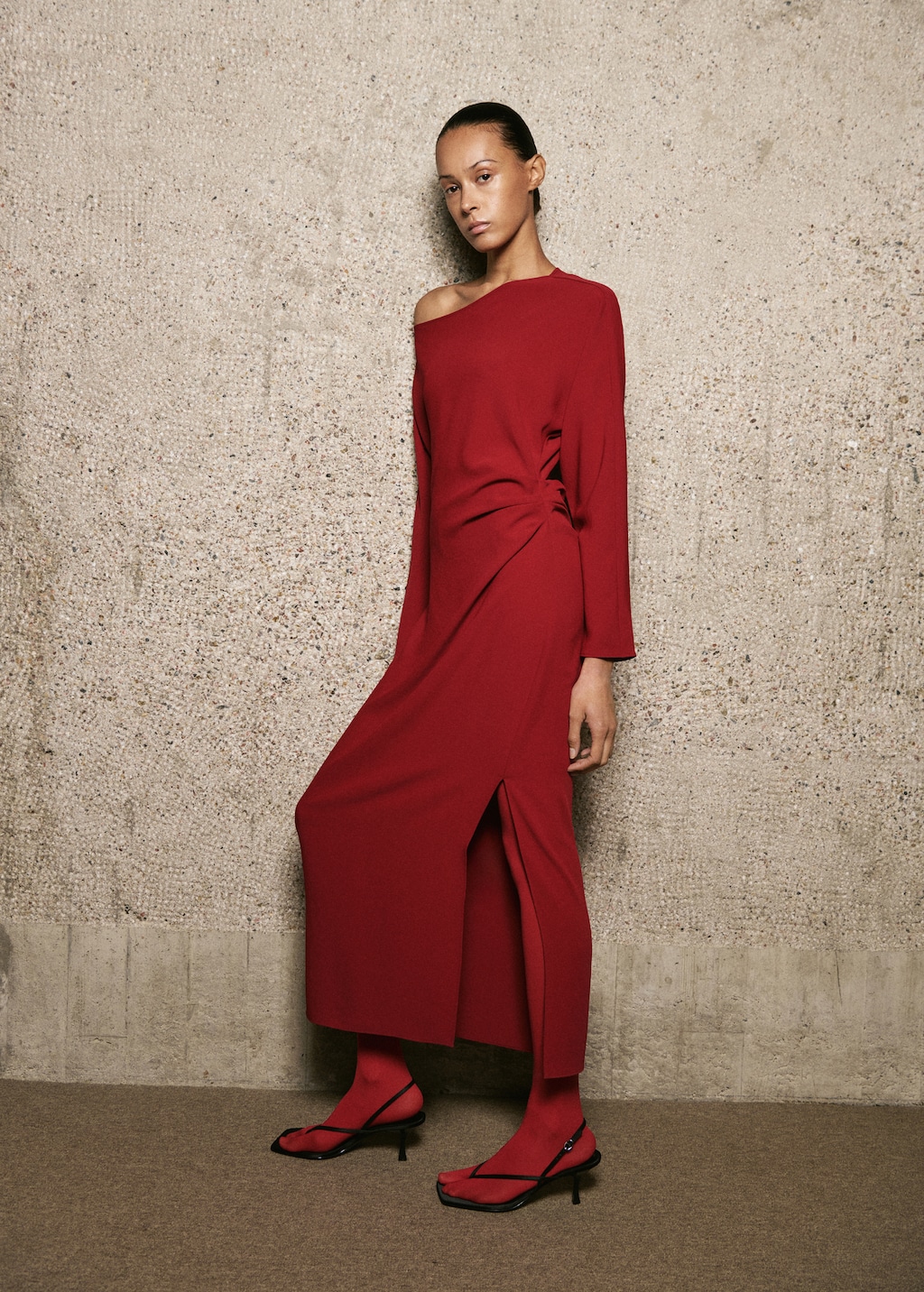 Mango Boat-neck ruched dress