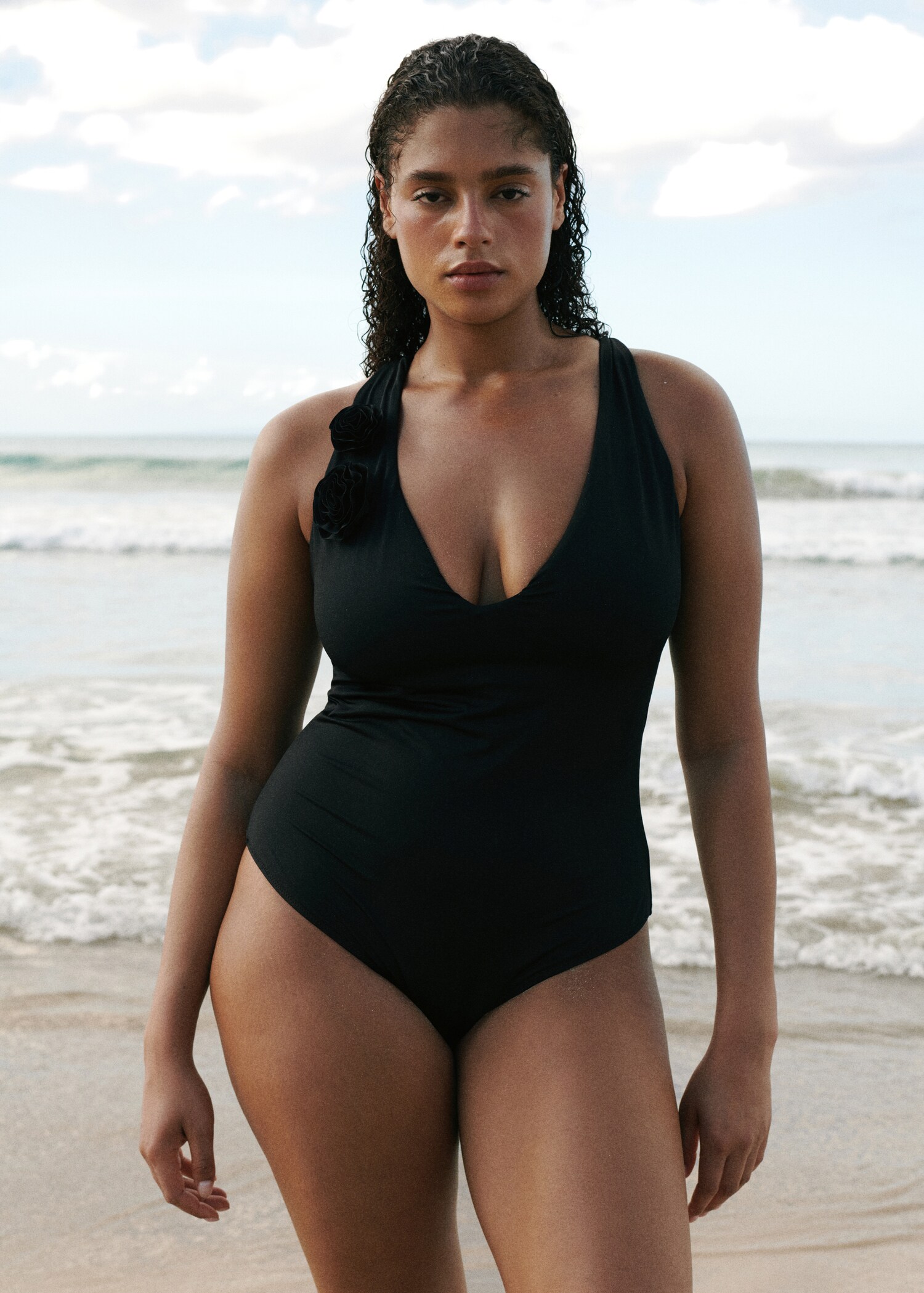 Floral cross-back swimsuit - General plane