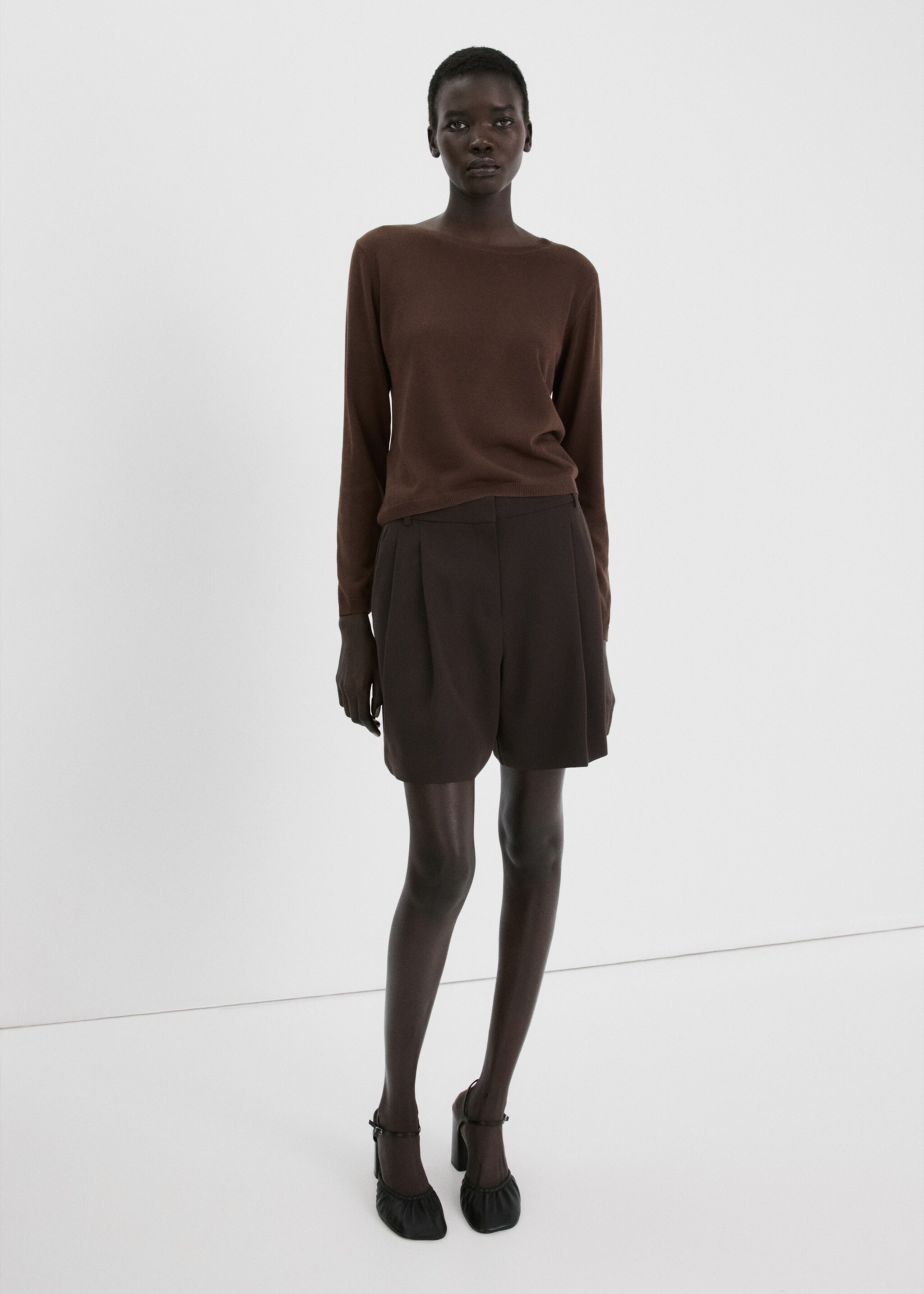 Long-sleeve knitted sweater - General plane, Chocolate. Ref: 27015822-00.