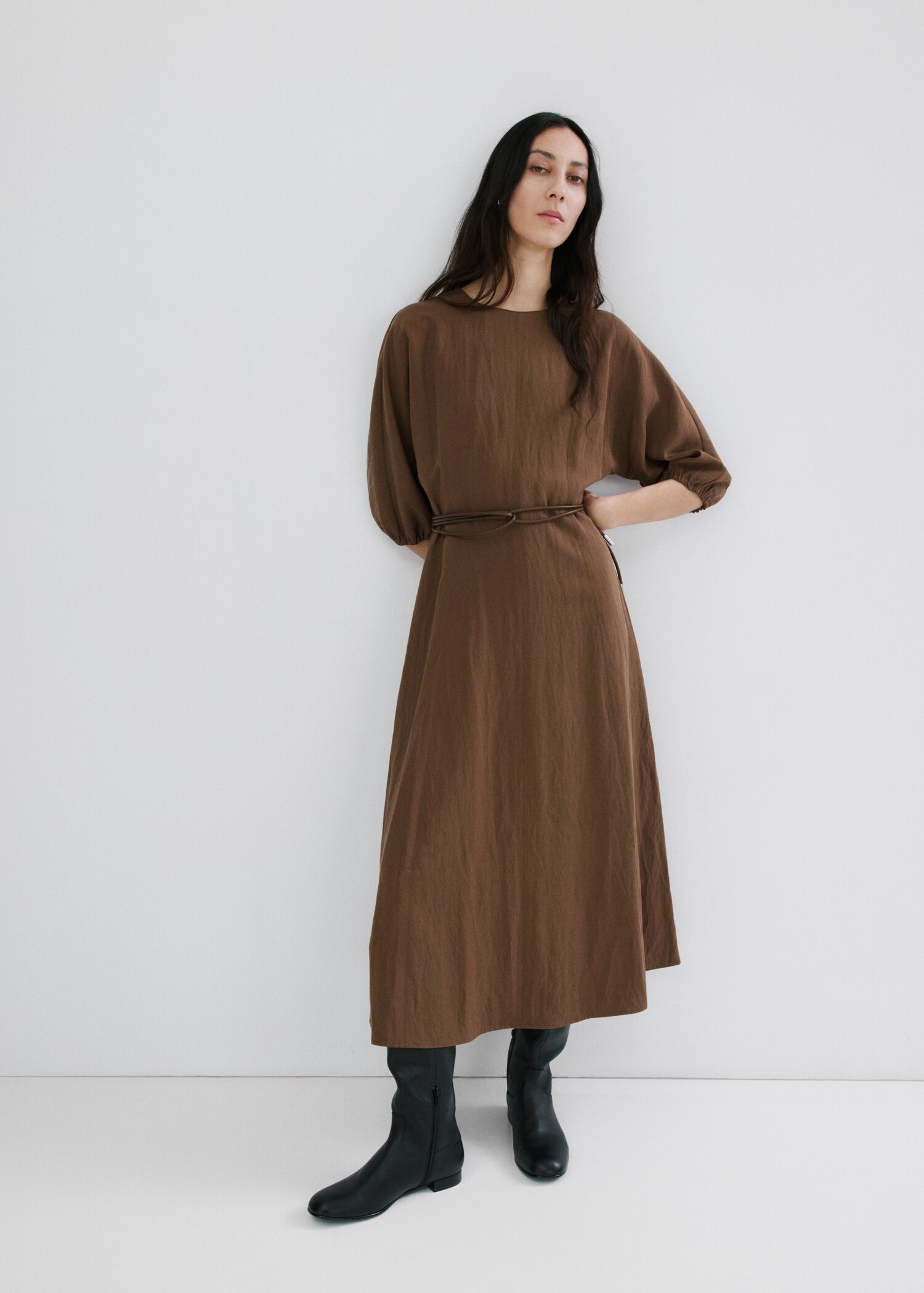 Lyocell dress with belt - General plane