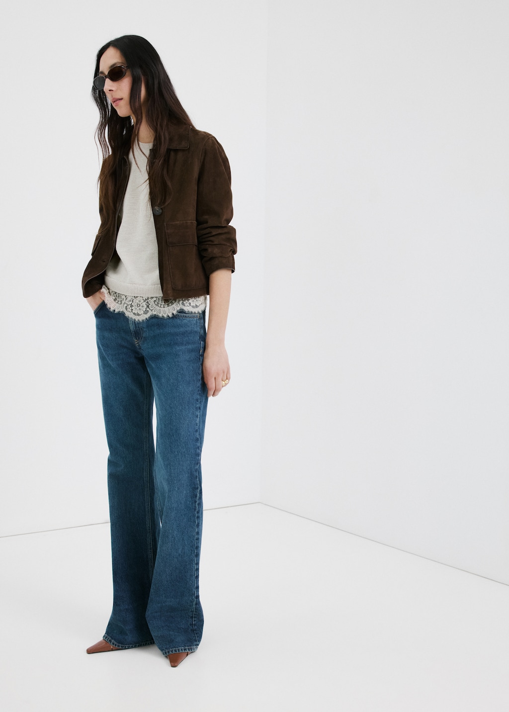 Lace-trim knit sweater