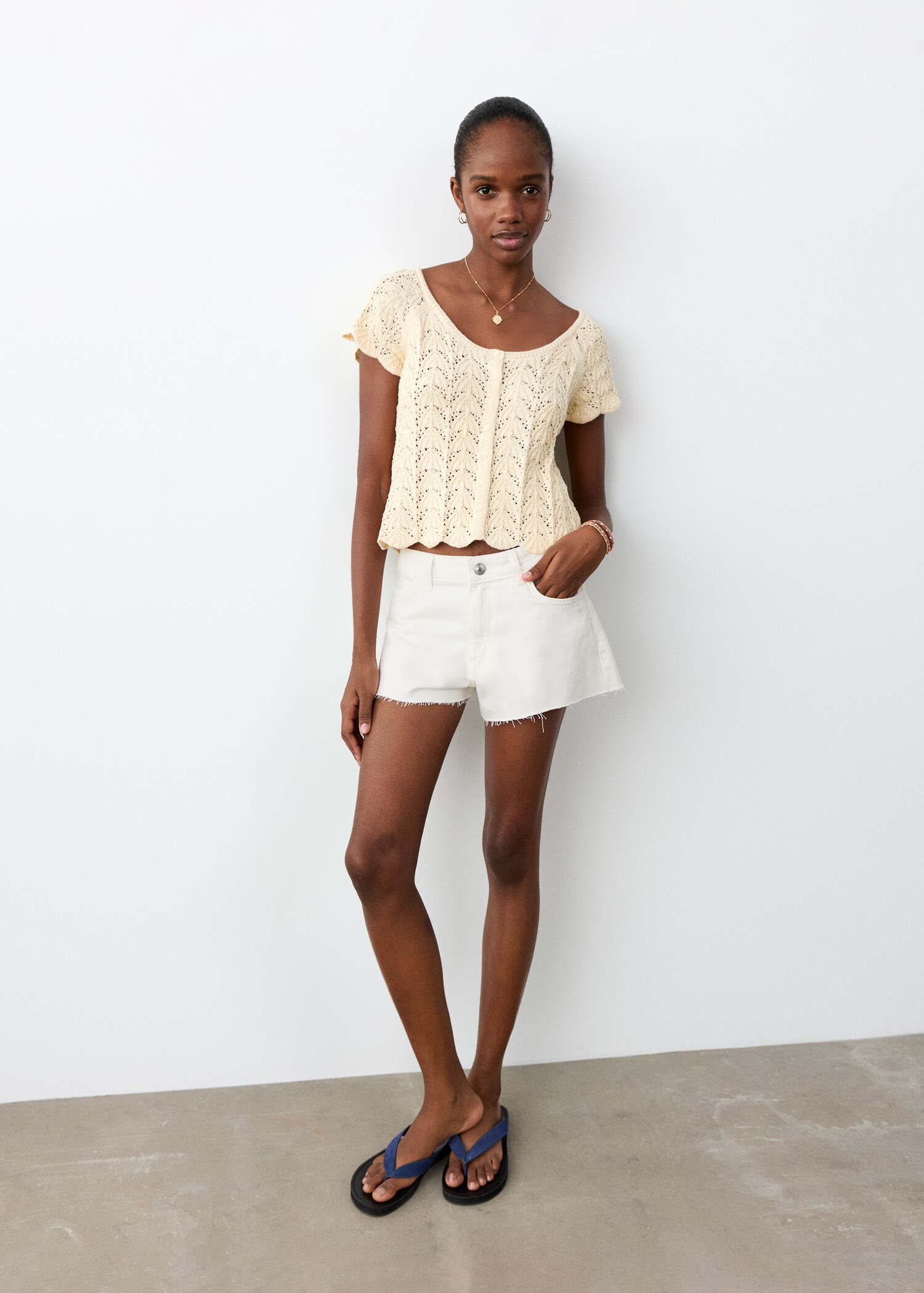 Denim shorts with frayed hem - General plane