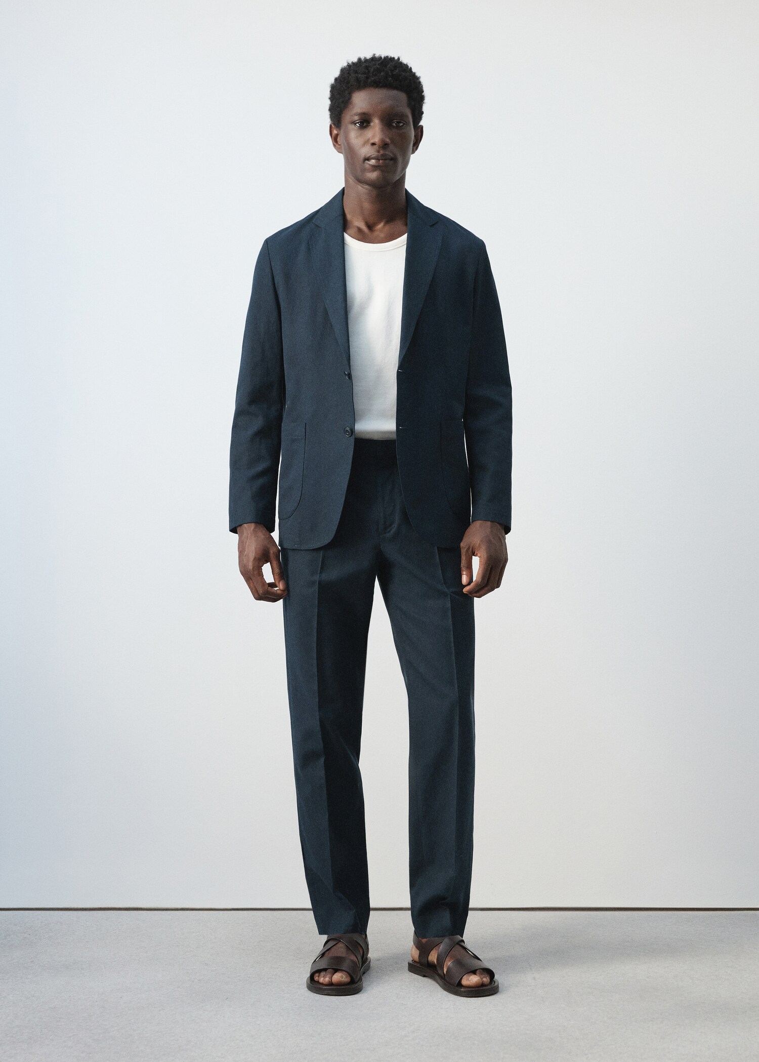 Slim fit linen lyocell blend trousers - General plane