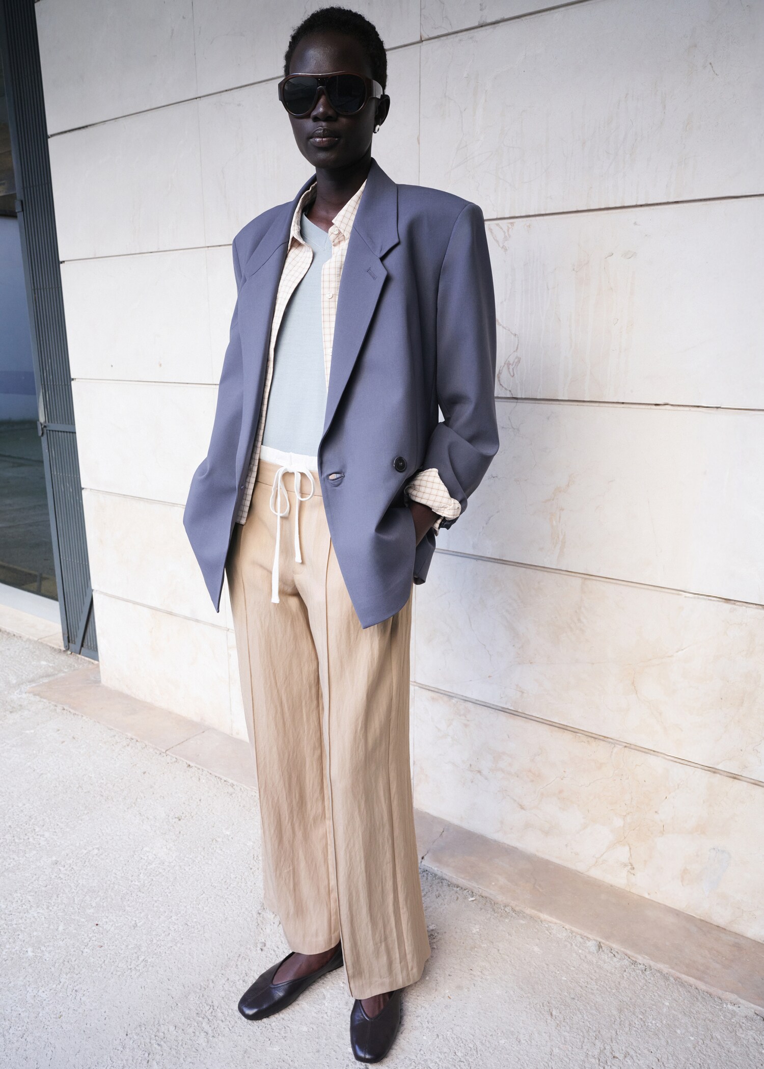 Lyocell trousers with a combined waistband - General plane